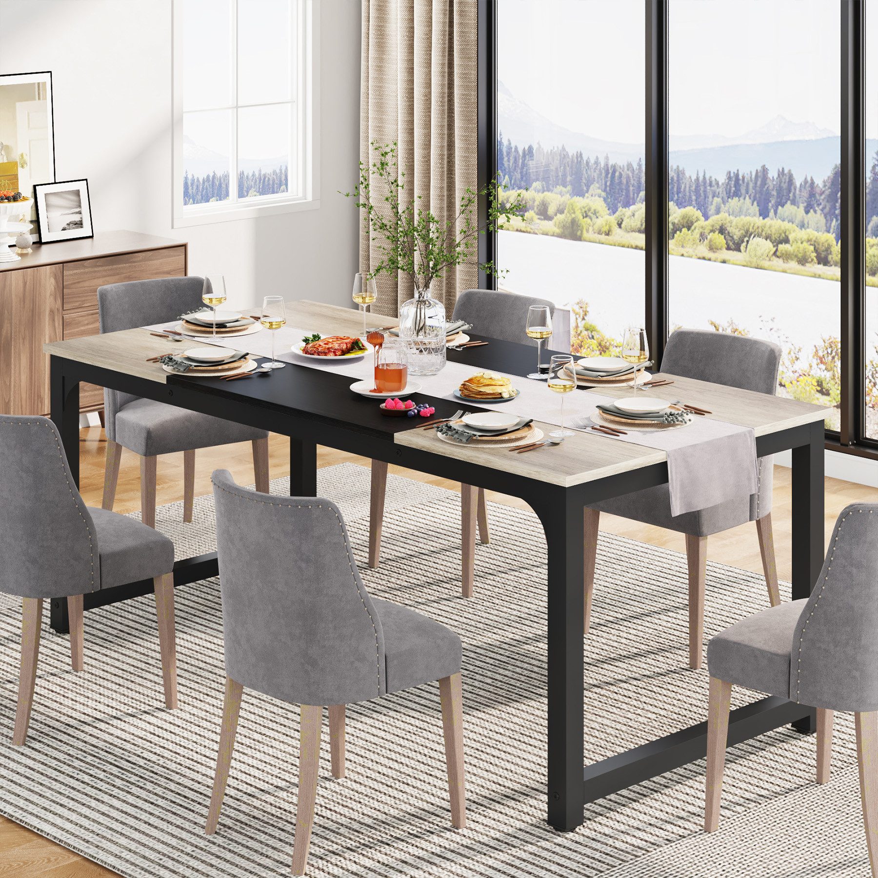 Tribesigns Esstisch rechteckiger 160/180x80 cm, industrieller Küchentisch für 4-6 Personen (1 x Esstisch 1 x Zubehörpaket 1 x Anleitung), für Esszimmer, Küche, Wohnzimmer, mit robusten Metallbeinen