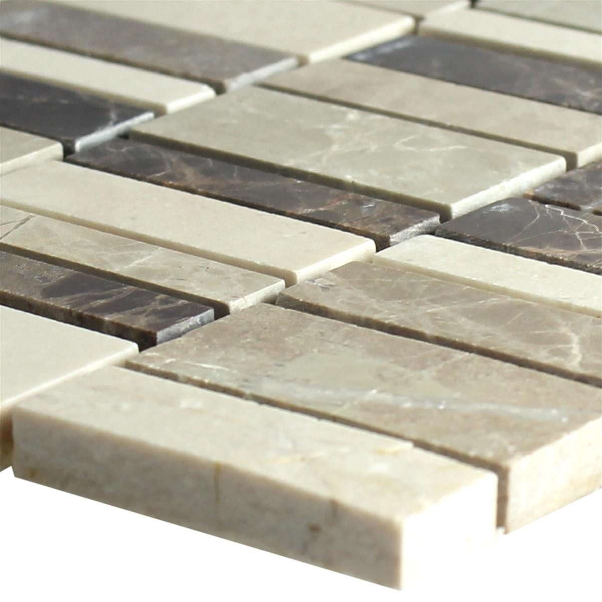 Mosafil Mosaikfliesen Marmor Mosaikfliesen Sunbury Braun Beige, Marmor 30.000x30.000, weiß-schwarz-beige-braun-creme, Verlegefertig auf ein Netz geklebt - Frostsicher - Wasserfest