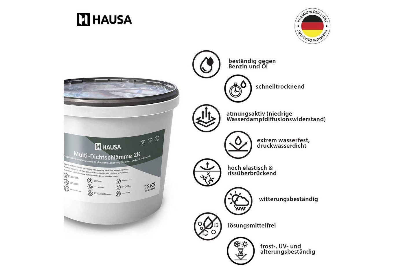 Thumbnail - Hausa Dichtungskitt Dichtschlämme 2K Multi, elastische Dichtmasse 12 kg für Innen- und Außen, Zum Anrühren, (Balkon Terr...
