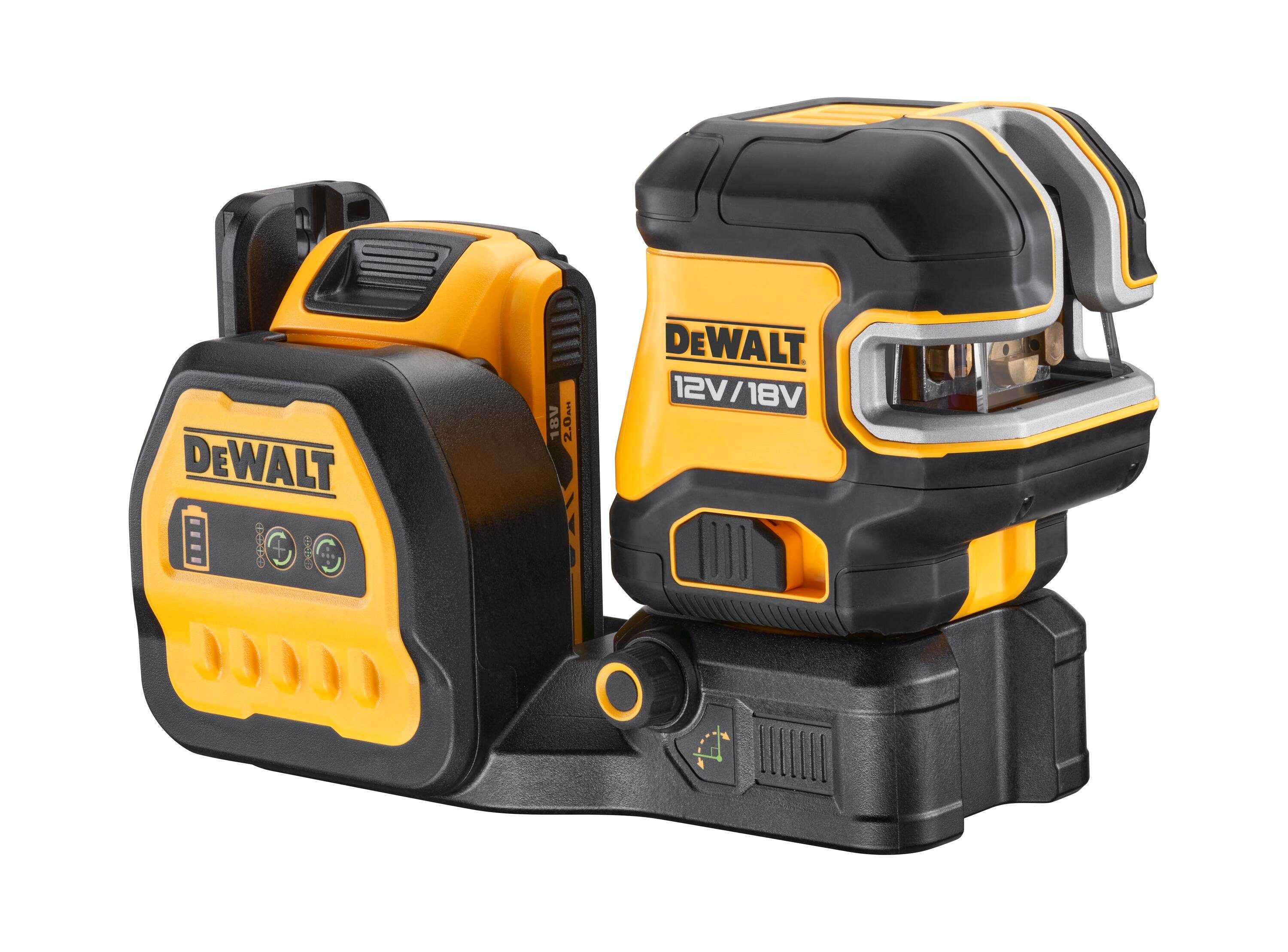 DeWalt Elektrowerkzeug-Set DCE825D1G18-QW Kreuzlinien-Laser, DCD777P1-QW 18V/5Ah Akku, T Systemschnellladegeräte, 1x Akku, Akku-Bohrschrauber, 18V/2,0Ah STAK-kompatible 2x Box, Tragetasche 1x