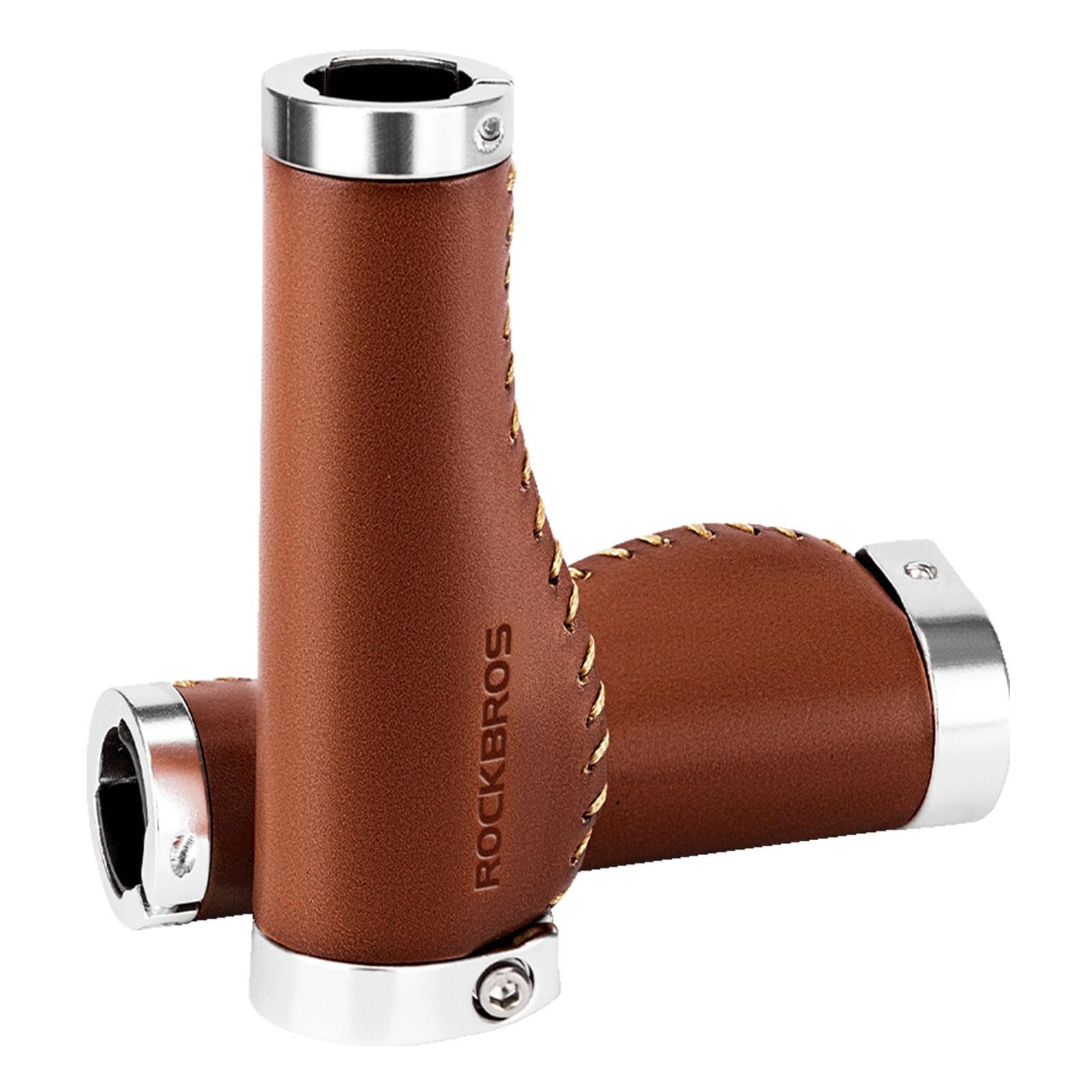 ROCKBROS Fahrradlenkergriff Ergonomische Fahrradgriffe mit Lock-On Design (für MTB, Rennrad, Trekking- und Citybike), Retro Lenkergriffe aus Leder, rutschfest und komfortabel