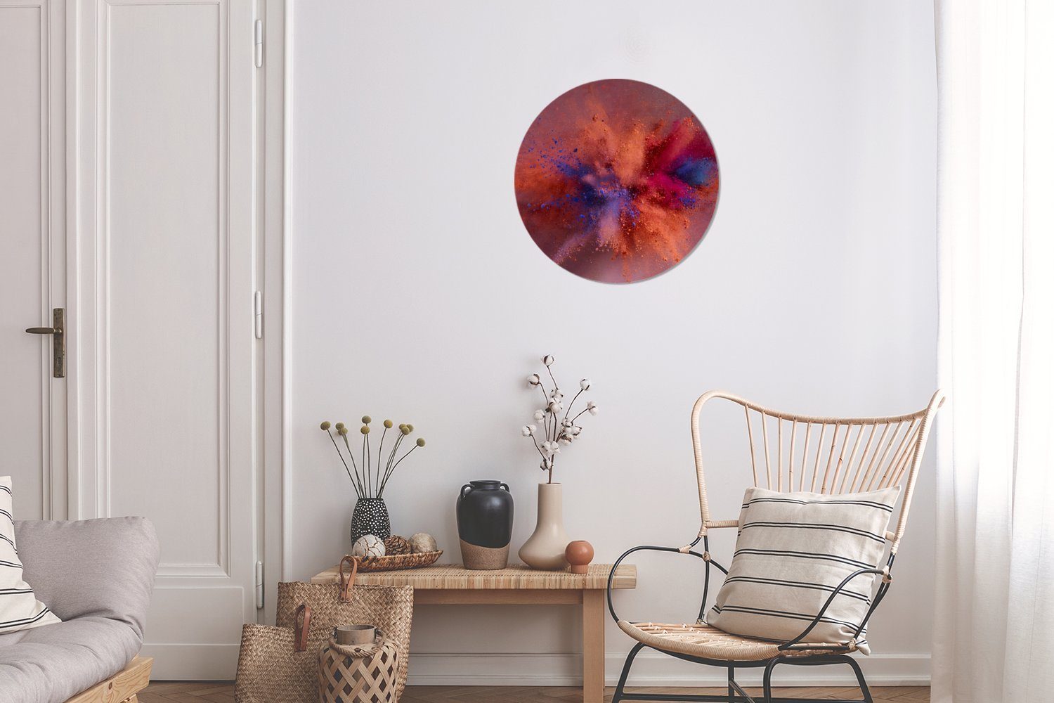 Puder St), Wohnzimmer, Wanddekoration (1 Gemälde MuchoWow Orange Kreis Rundes Abstrakt, - - 30x30 - Rot cm Forex, Wandbild,