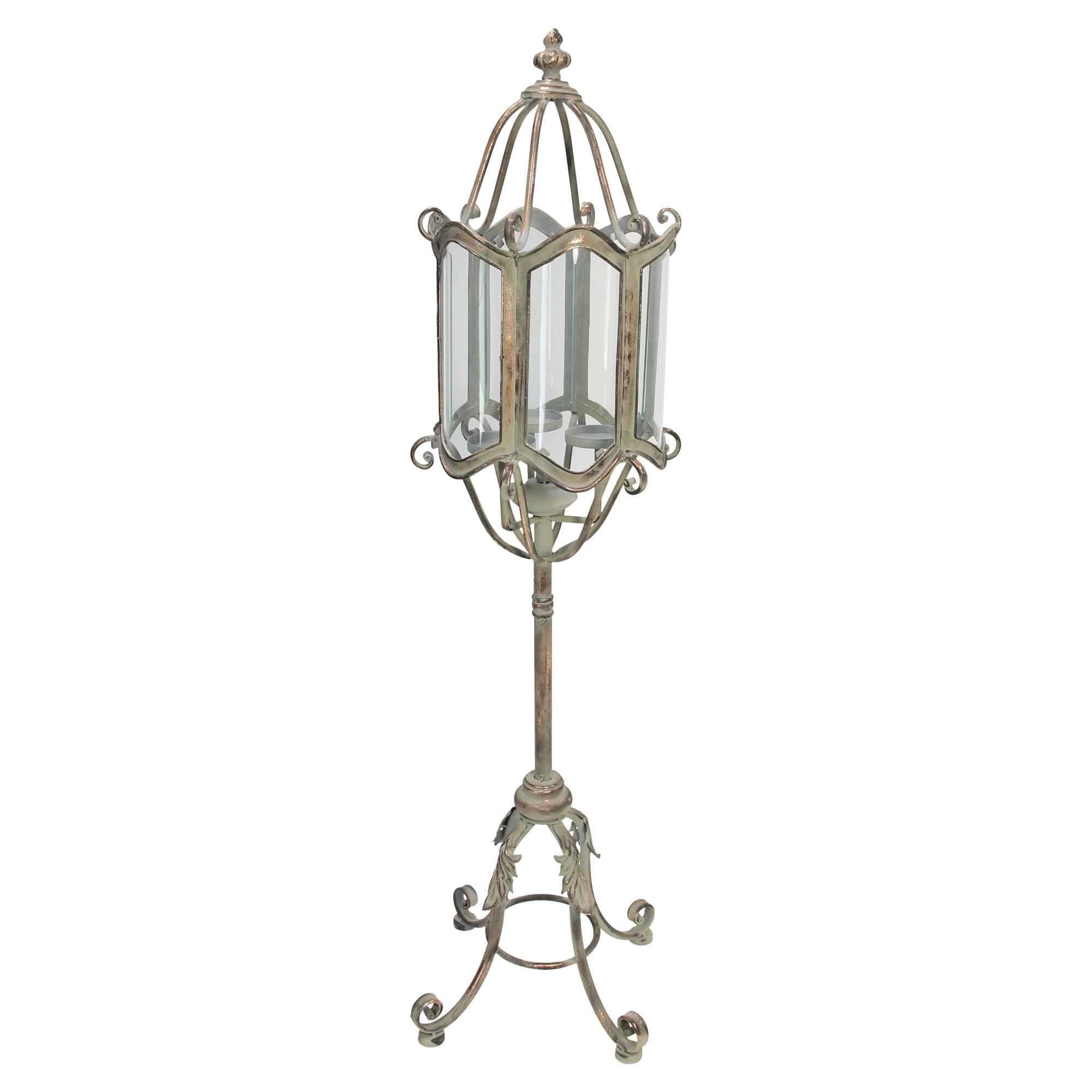 Dekoleidenschaft Kerzenlaterne Metall Standlaterne "Shabby Grey" 112 cm hoch, Gartenlaterne, Laterne, Kerzenhalter für 3 Kerzen