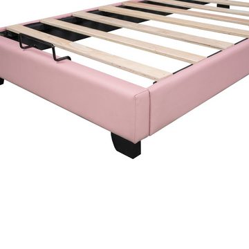 WISHDOR Kinderbett Kinderbett Polsterbett Bett mit Lattenrost ohne Matratze (rosa (Matratze nicht enthaltet), Mädchenbett mit Kronenformung