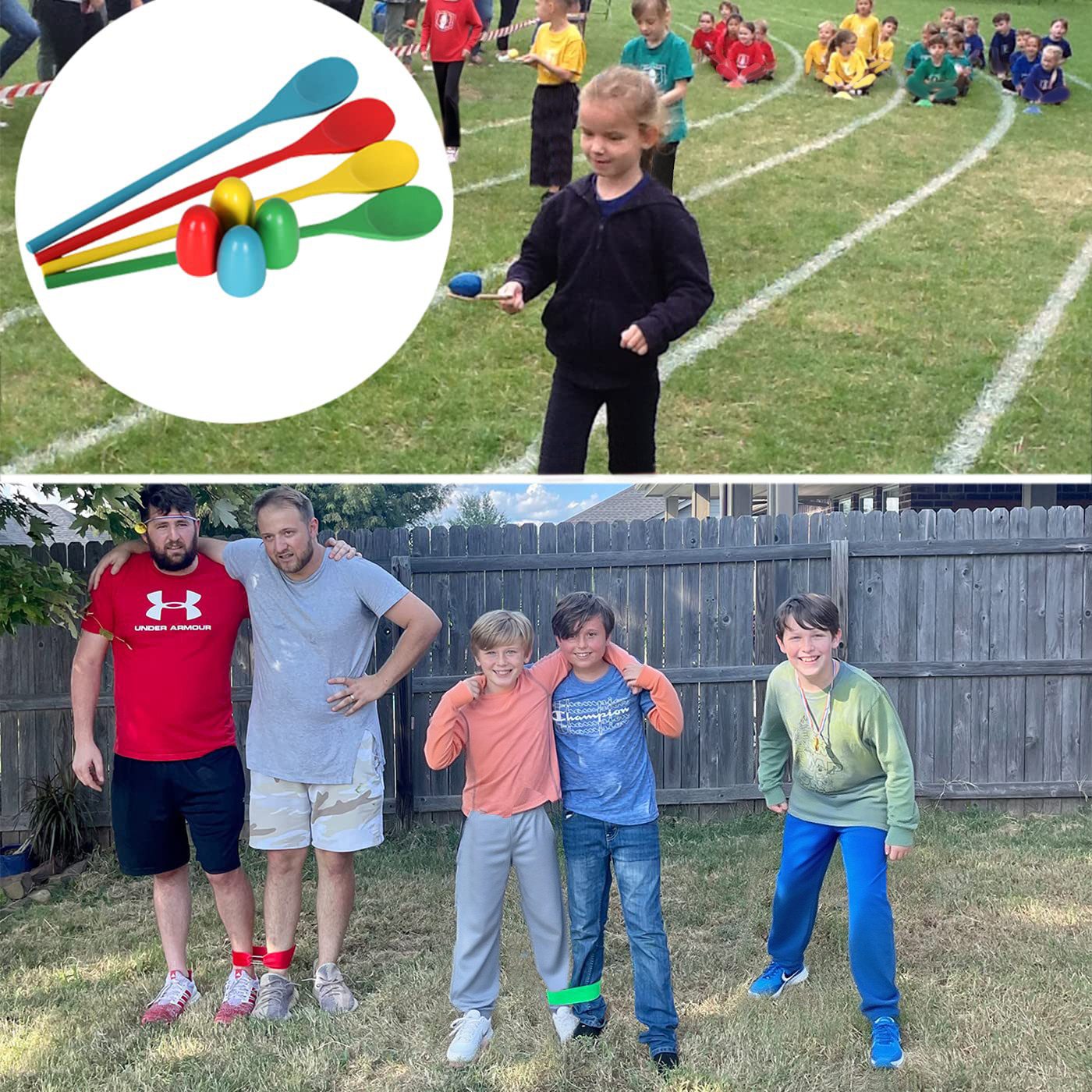 CLTYQ Spiel Outdoor Spiele Kindergeburtstag Partyspiele für Kinder Erwachsene, Sackhüpfen Säcke, Eierlaufen, Medaillen, Outdoorspiele