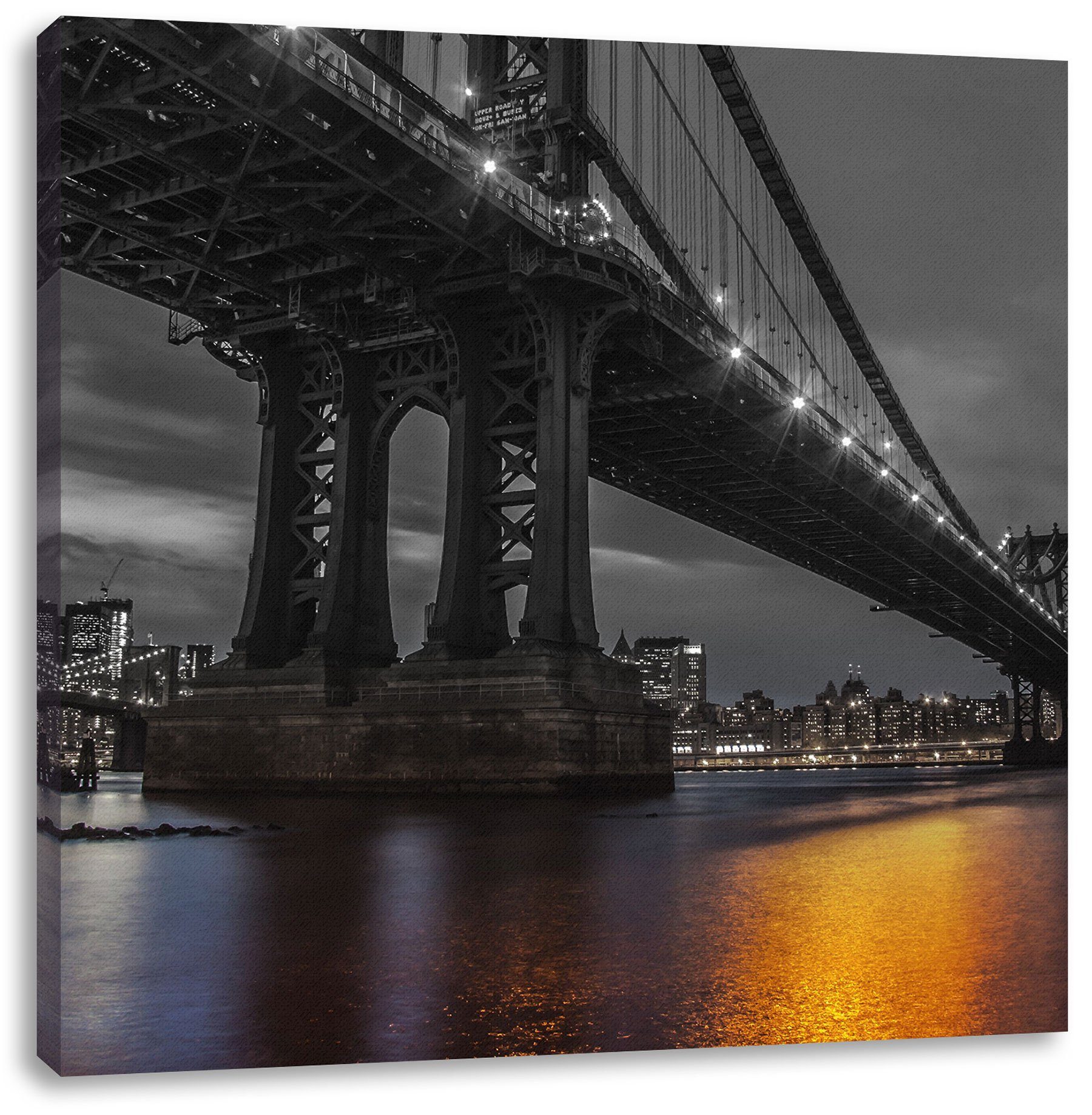 fertig Leinwandbild bespannt, York Manhatten New New York, Brücke Pixxprint inkl. (1 St), Leinwandbild Zackenaufhänger Manhatten Brücke