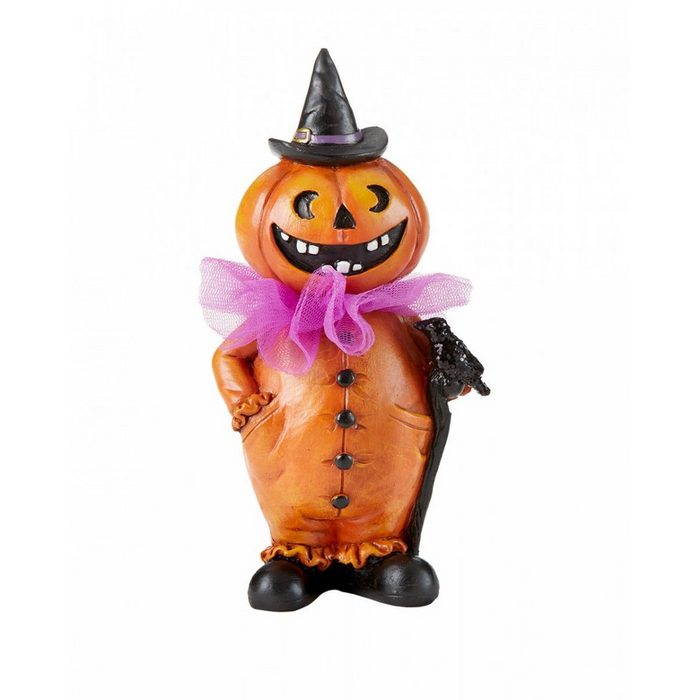 Horror-Shop Dekofigur Witch Pumpkin Figur mit Hexenhut und Glitterrabe 1