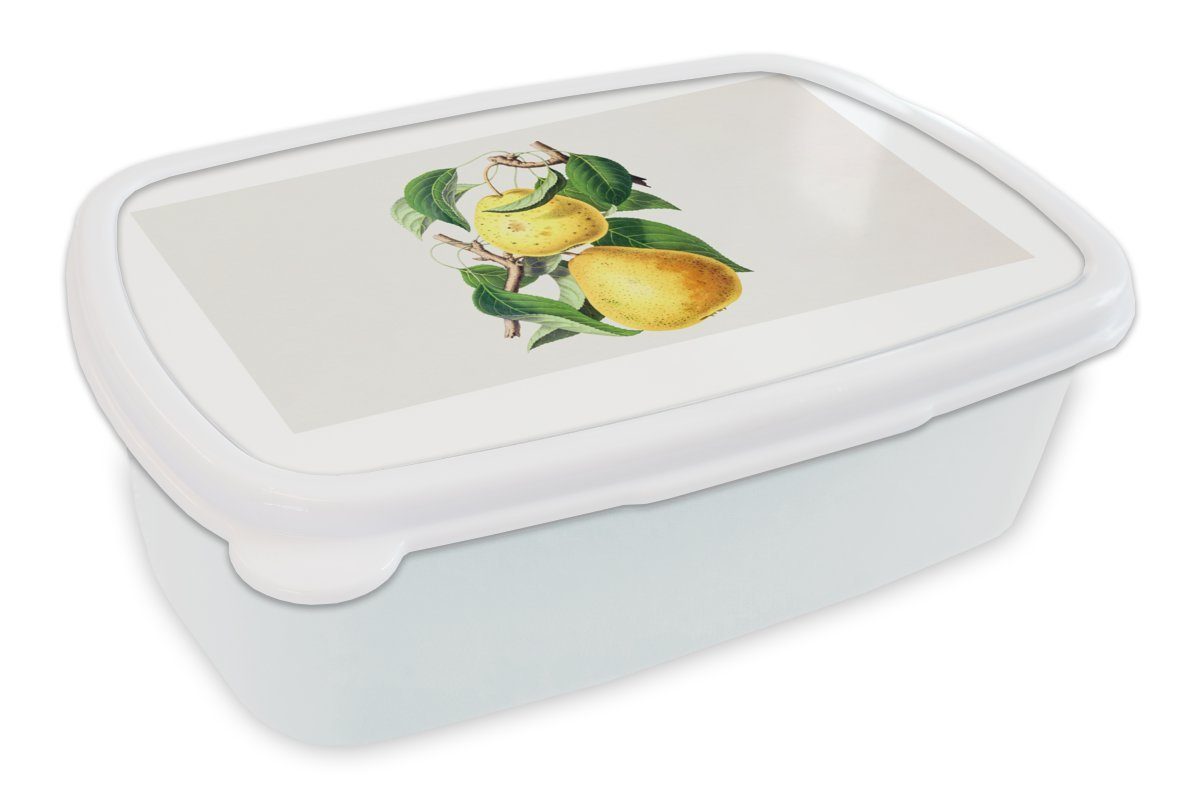 für Lunchbox Mädchen Erwachsene, - Obst weiß Brotbox für Kinder Kunststoff, Jungs und Birnen Gesund, - Brotdose, (2-tlg), und MuchoWow
