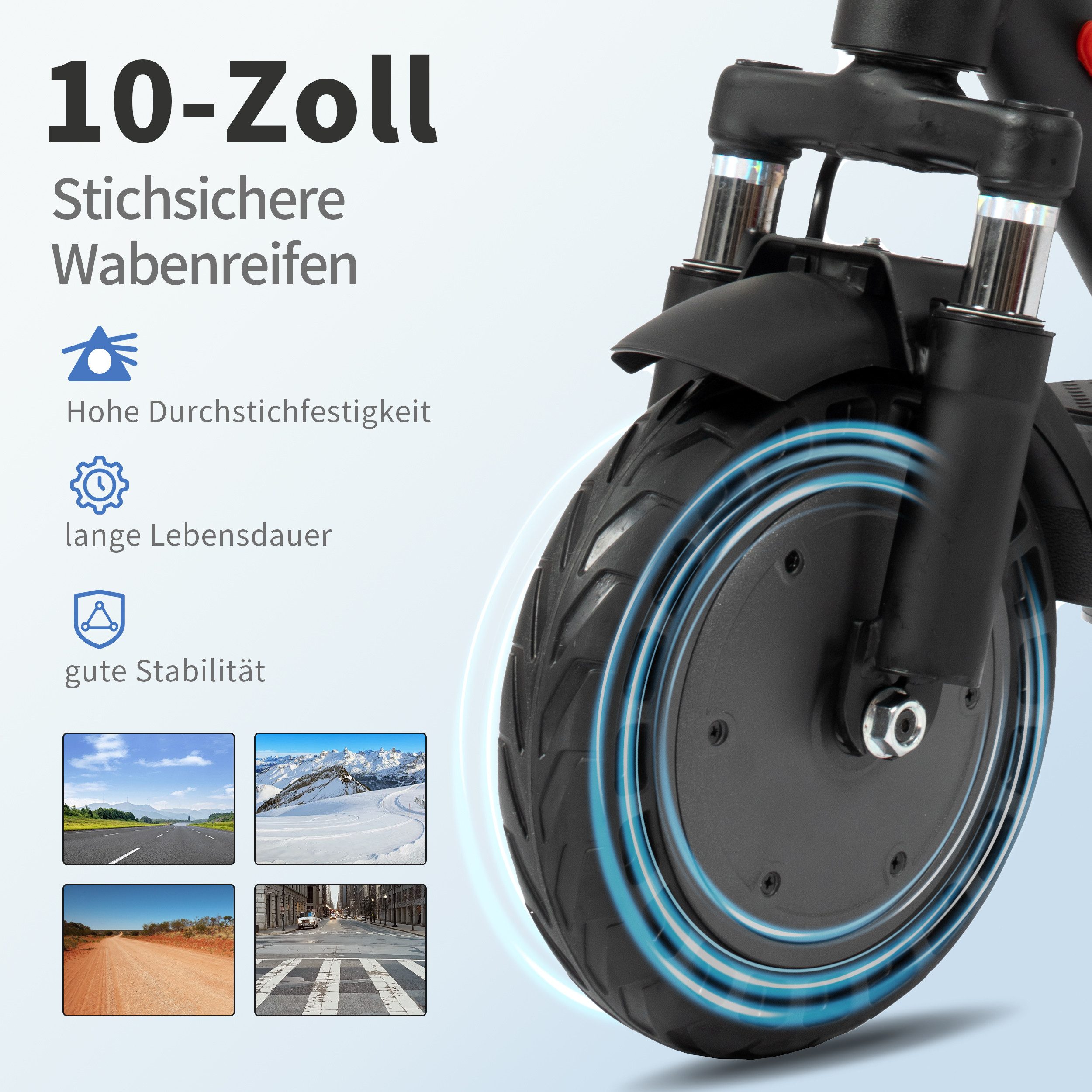 ZWHEEL E-Scooter 10'' E-roller mit Straßenzulassung (ABE), klappbar, max. 35-45km, 500 W, 20 km/h, (mit Schutzblech, mit Tasche, APP, Stoßdämpfer vorne und hinten), kalppbarer E-roller, 120kg Tragfähigkeit, Doppelbremssystem