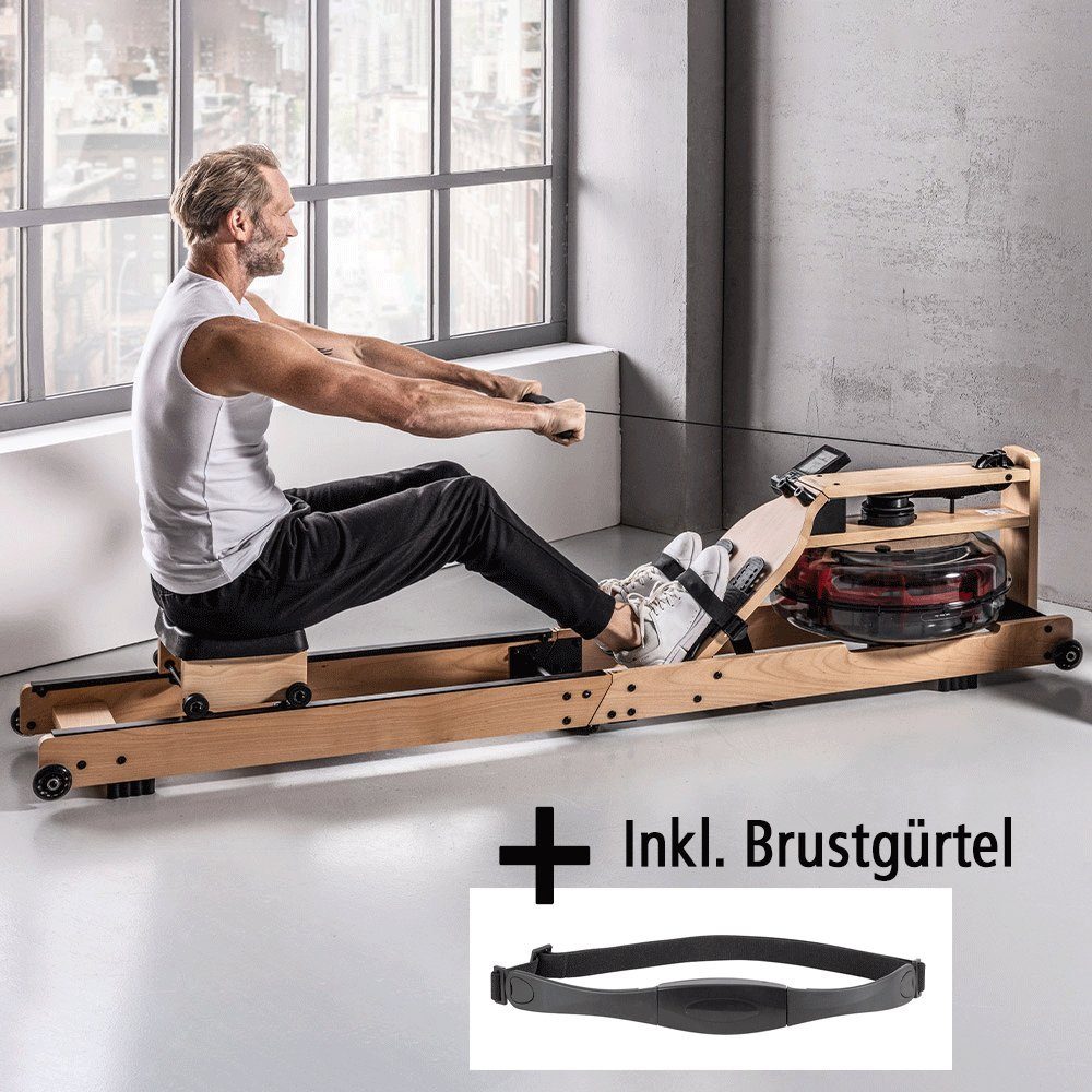 (1 Rudergerät faltbar Holz cm bis geeignet Körpergröße 200 Rudergerät 12L Topfit Brustgurt Inkl. inkl Bluetooth für Benutzer Wassertank Brustgurt), Stück, ca. Wasser