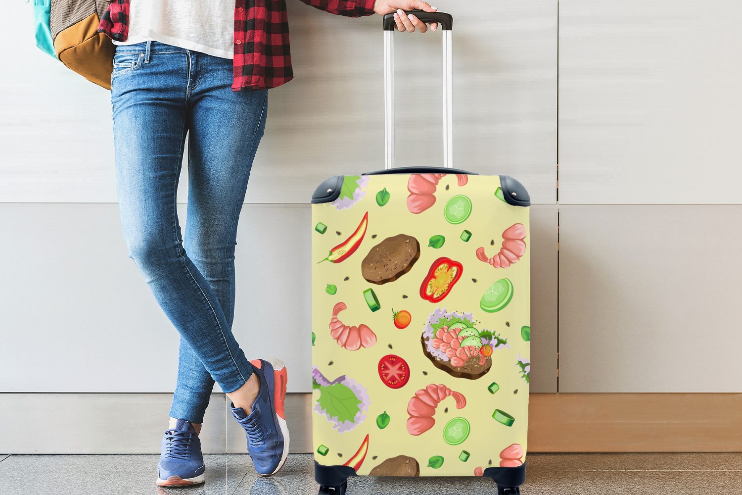 MuchoWow Handgepäckkoffer Muster - Lebensmittel Reisetasche Ferien, Gemüse, Reisekoffer Handgepäck Rollen, 4 Trolley, für mit - rollen