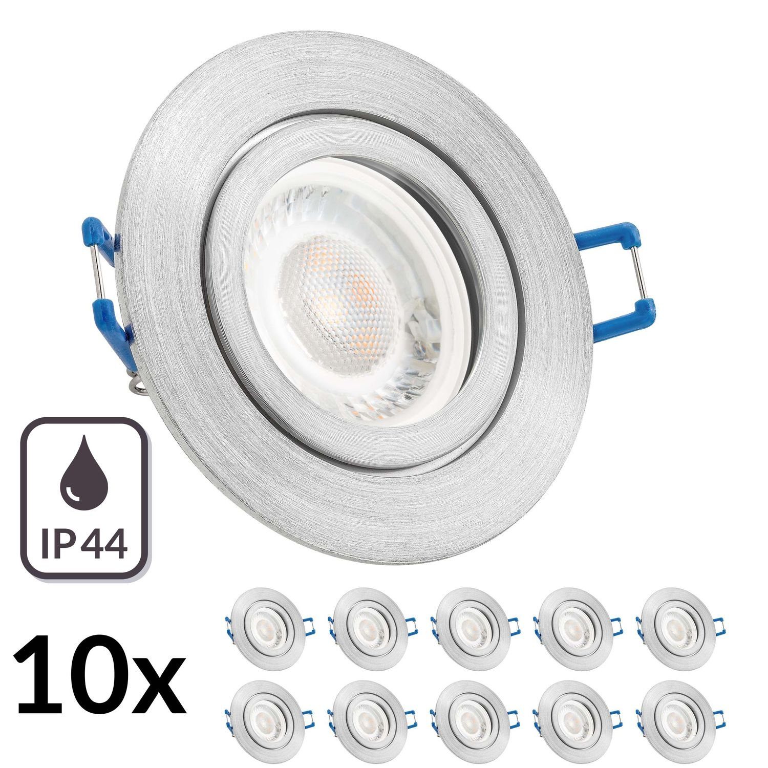 extra LED 10er mit IP44 Einbaustrahler aluminium Set 5W in LED matt flach LEDANDO Einbaustrahler