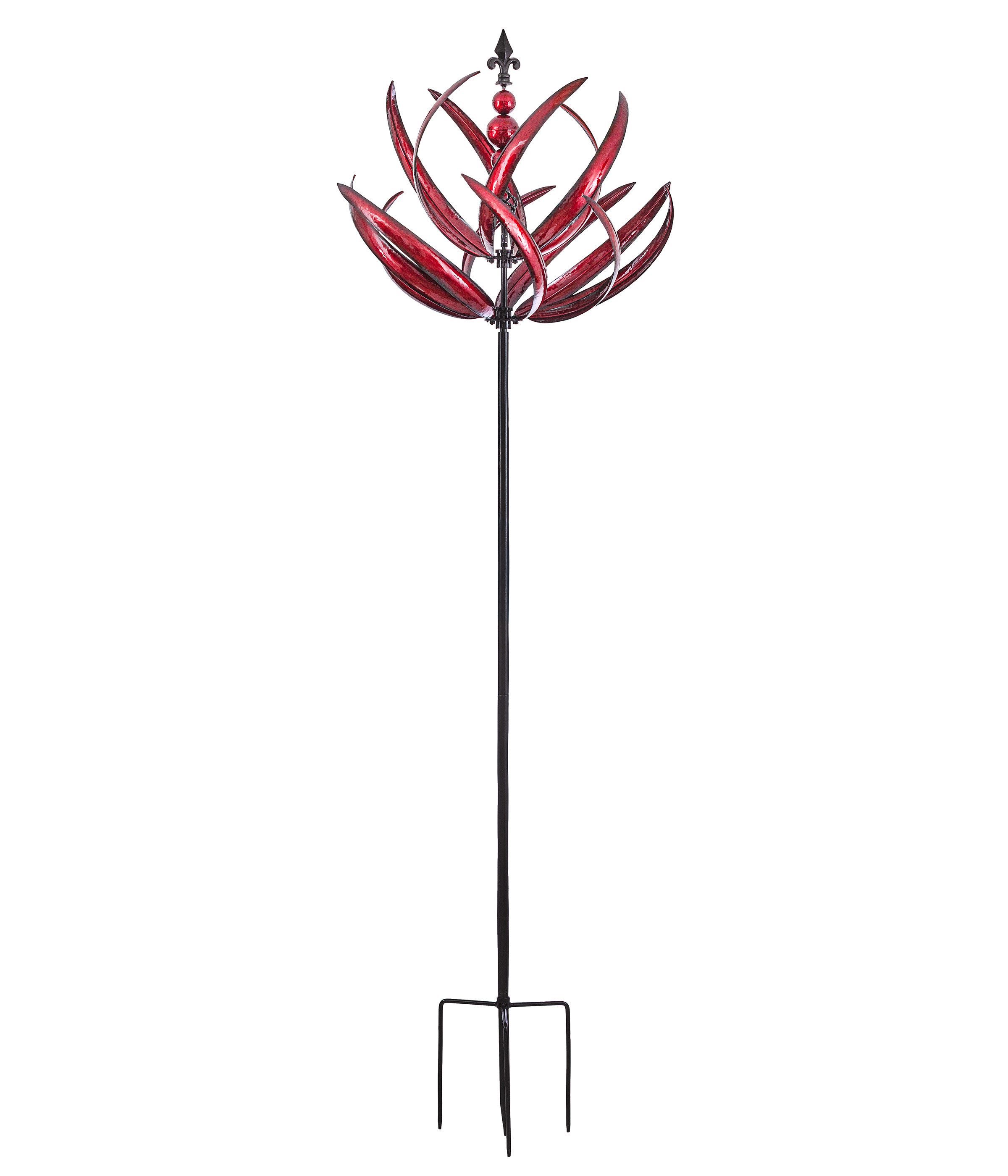 Dehner Gartenstecker Dekostab, Ø 68.6 cm, Höhe 231 cm, Stahl, rot imposanter Gartenstecker mit Windspiel, frostbeständig