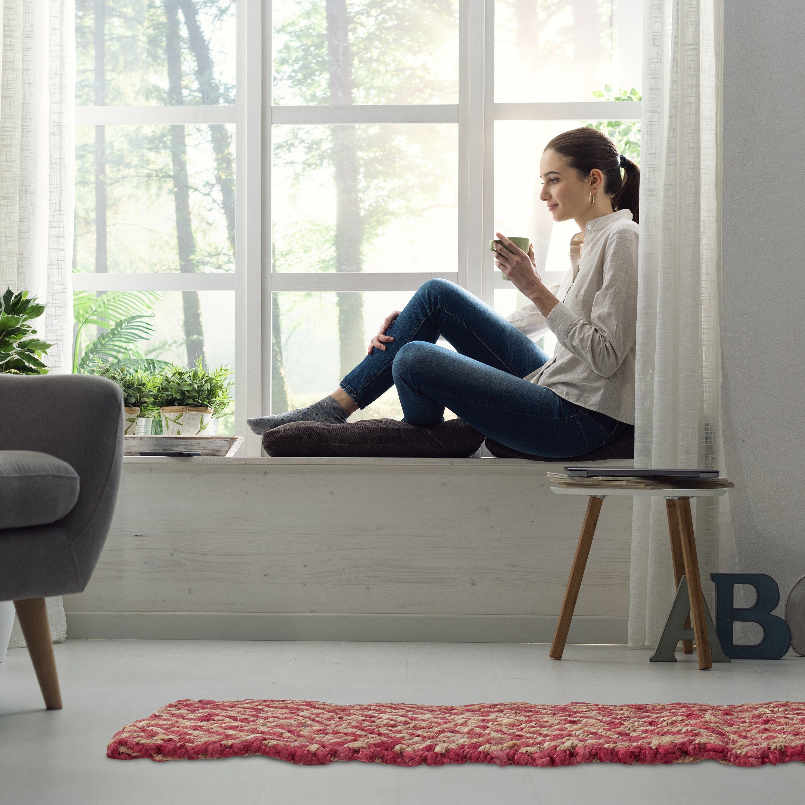 relaxdays Teppich Jute Teppich 60x90 cm, Höhe: 10 mm