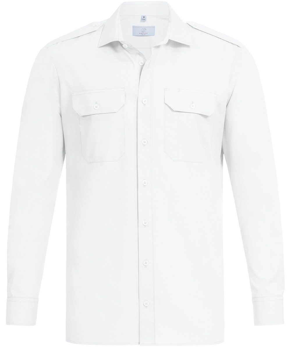 Langarmhemd Greiff SIMPLE Herren Pilothemd Langarm New-Kent Regular Fit Weiß