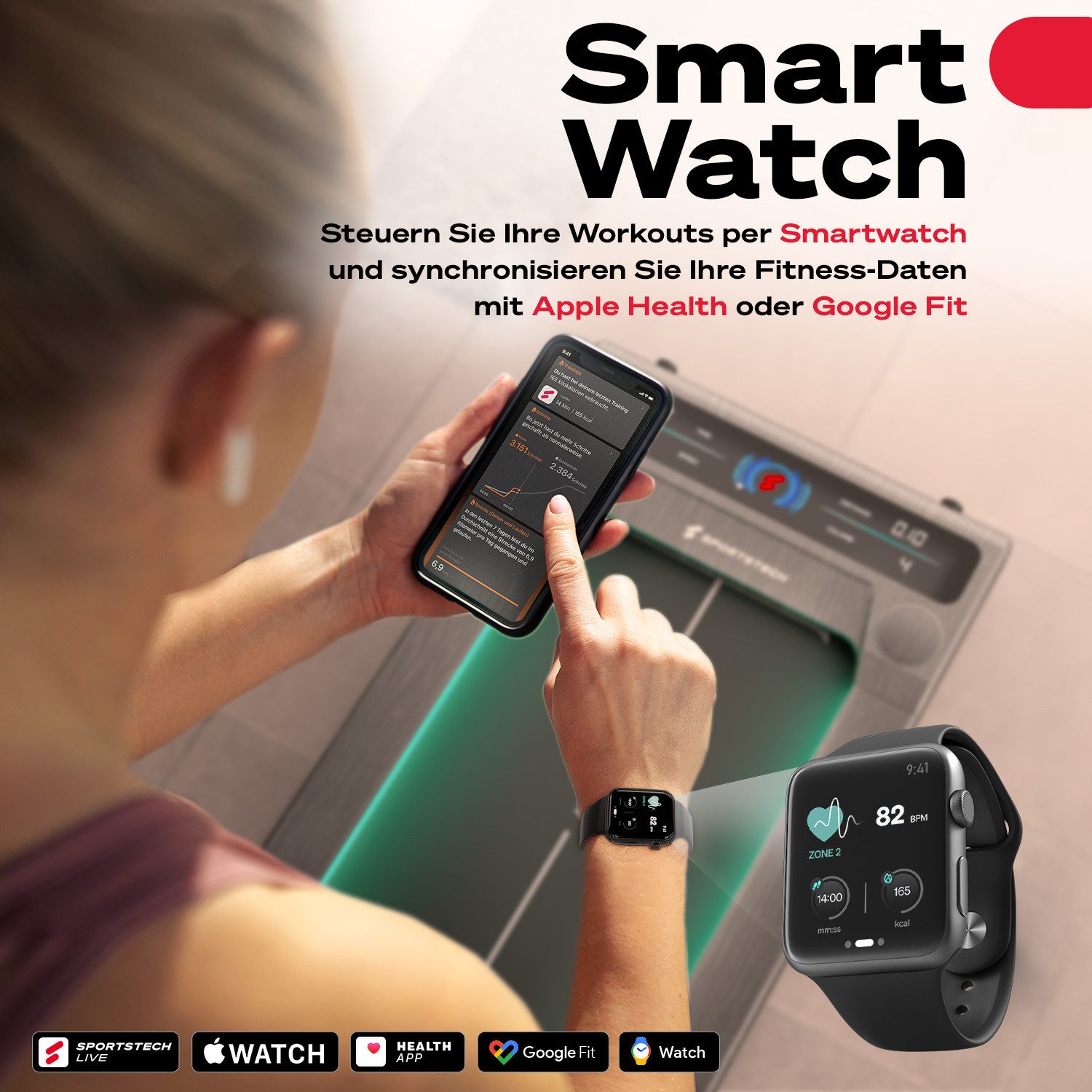 Sportstech Laufband sWalk, bis 8 km/h, Steigung 7,5%, Trainingsprogramme, LED Tempolicht