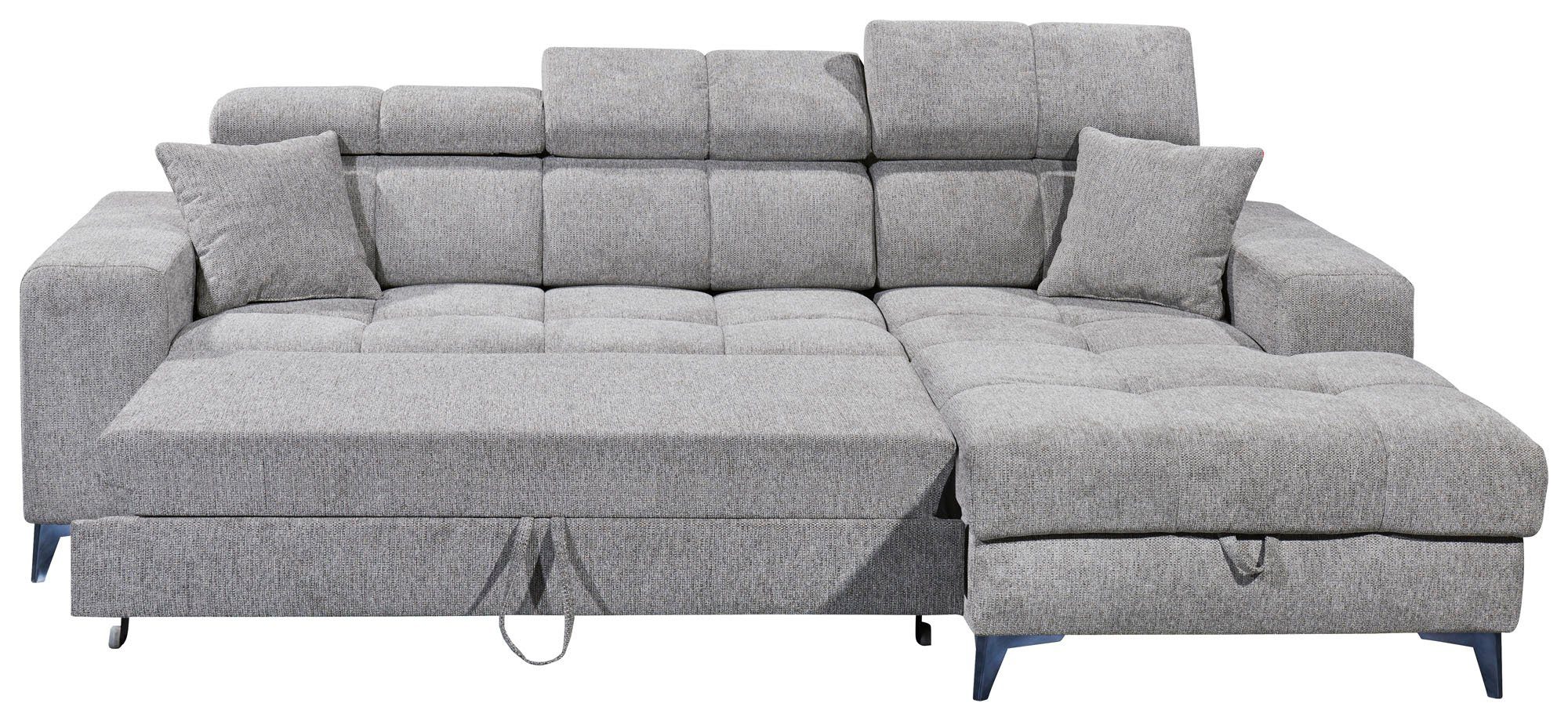 ED EXCITING DESIGN Ecksofa Sydney L-Form, mit Bettfunktion, Bettkasten, Kopfteilverstellung & 2 Zierkissen