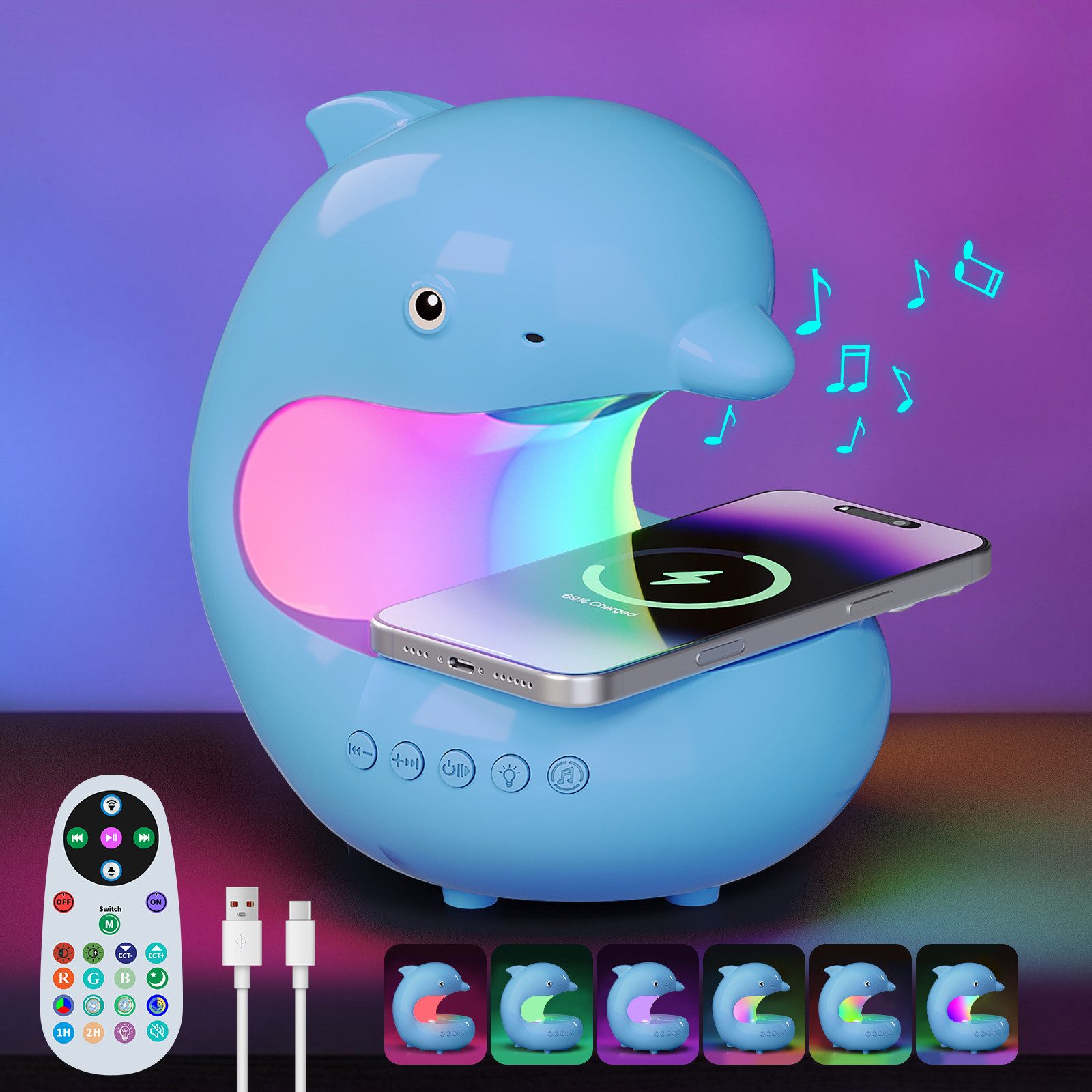 Lapalife Nachttischlampe Akku Tischlampe Touch Dimmbar, 3 Farbtemperaturen,RGB 7 Farbmodi,Timer, LED fest integriert, Bluetooth-Lautsprecher, Induktive Ladestation, mit Fernbedienung