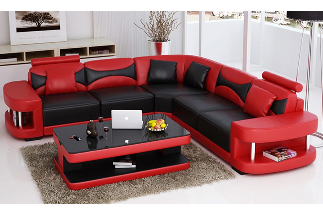 JVmoebel Ecksofa, Design Ecksofa Leder Sofa Couch Polster Eck Sitz Wohnlandschaft Rot
