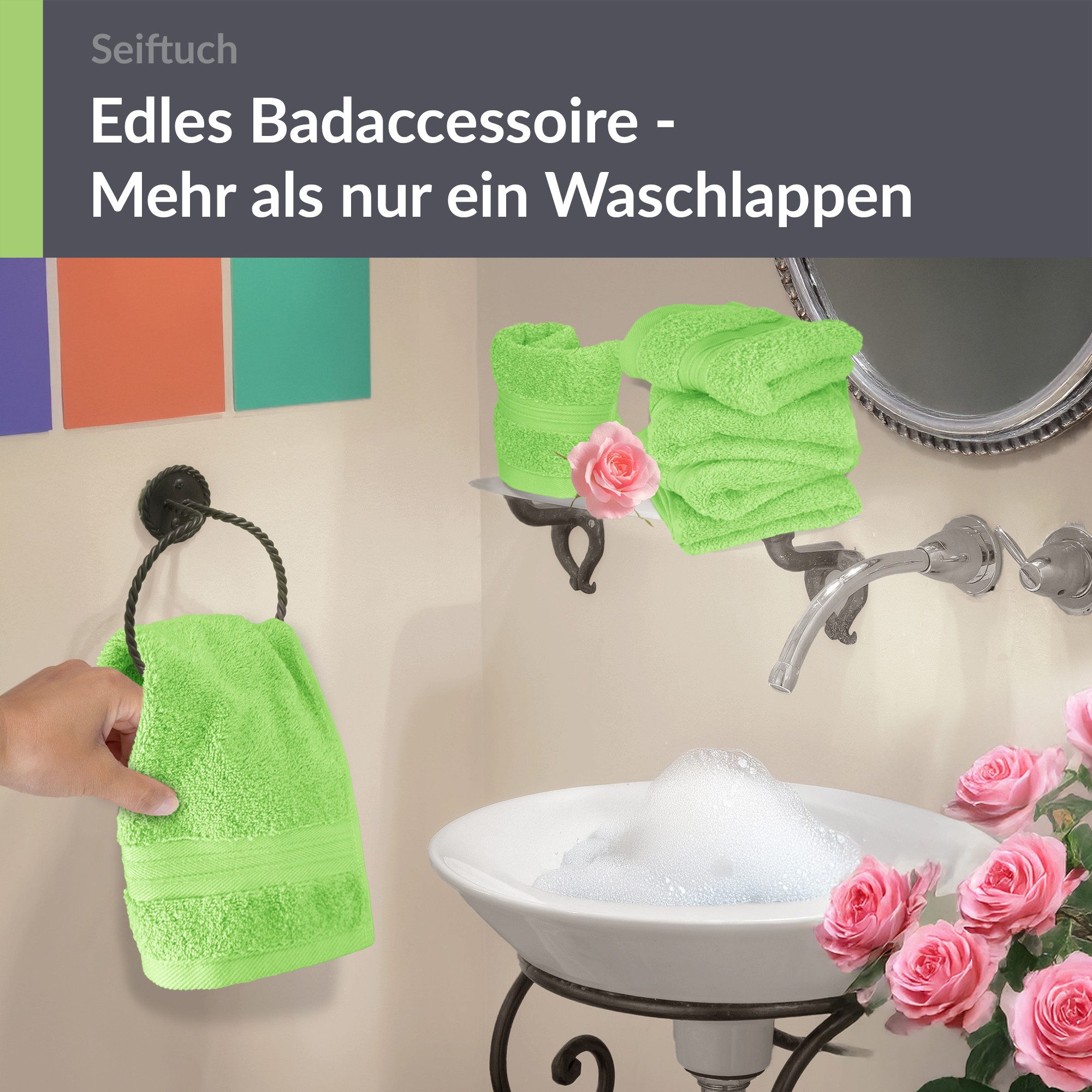 Lashuma Waschlappen - Seiftücher Linz, (Spar-Set, 6-St), Waschlappen Set grün 30x30 cm