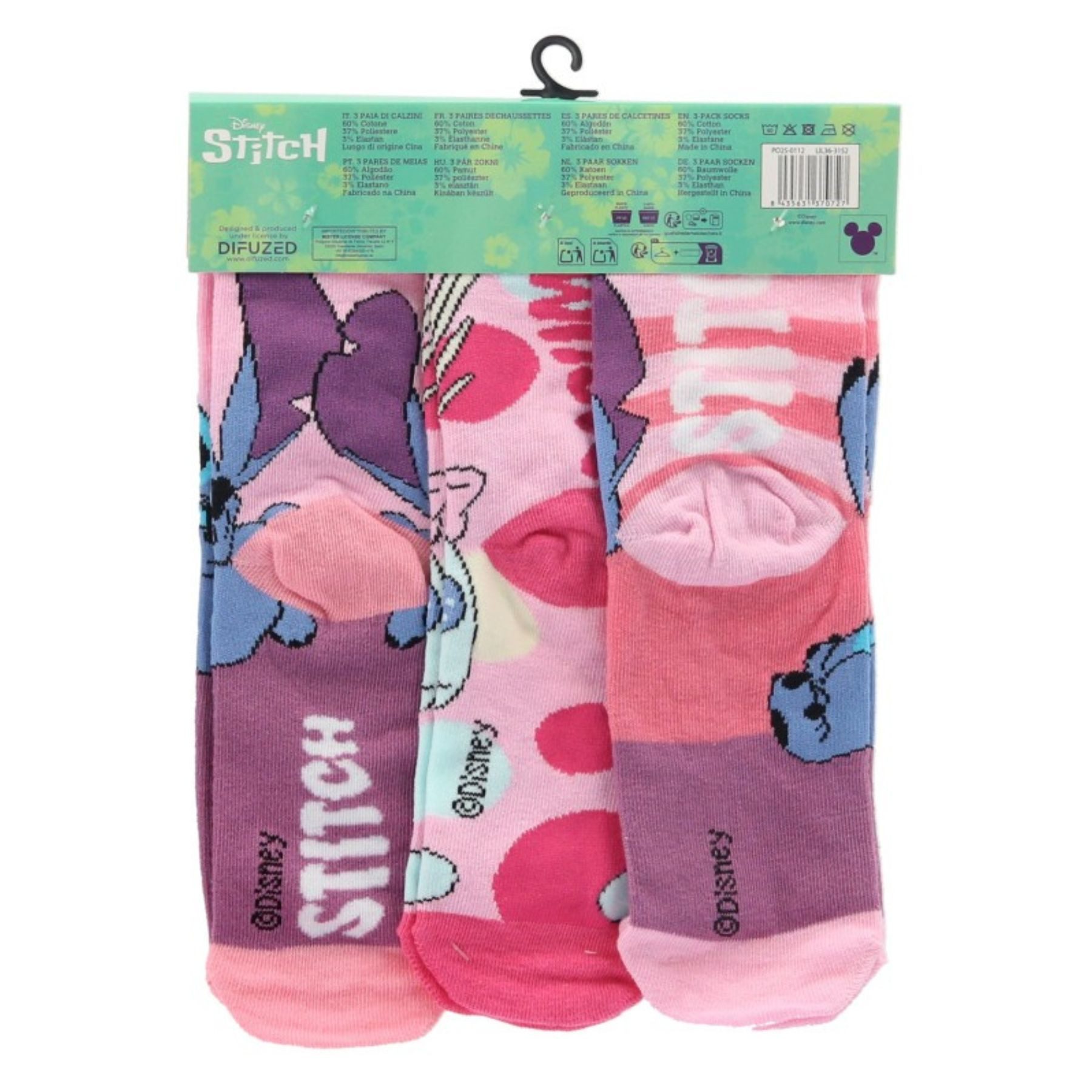 Lilo & Stitch Socken 3er-Pack Kindersocken atmungsaktiv & elastisch (3-Paar)
