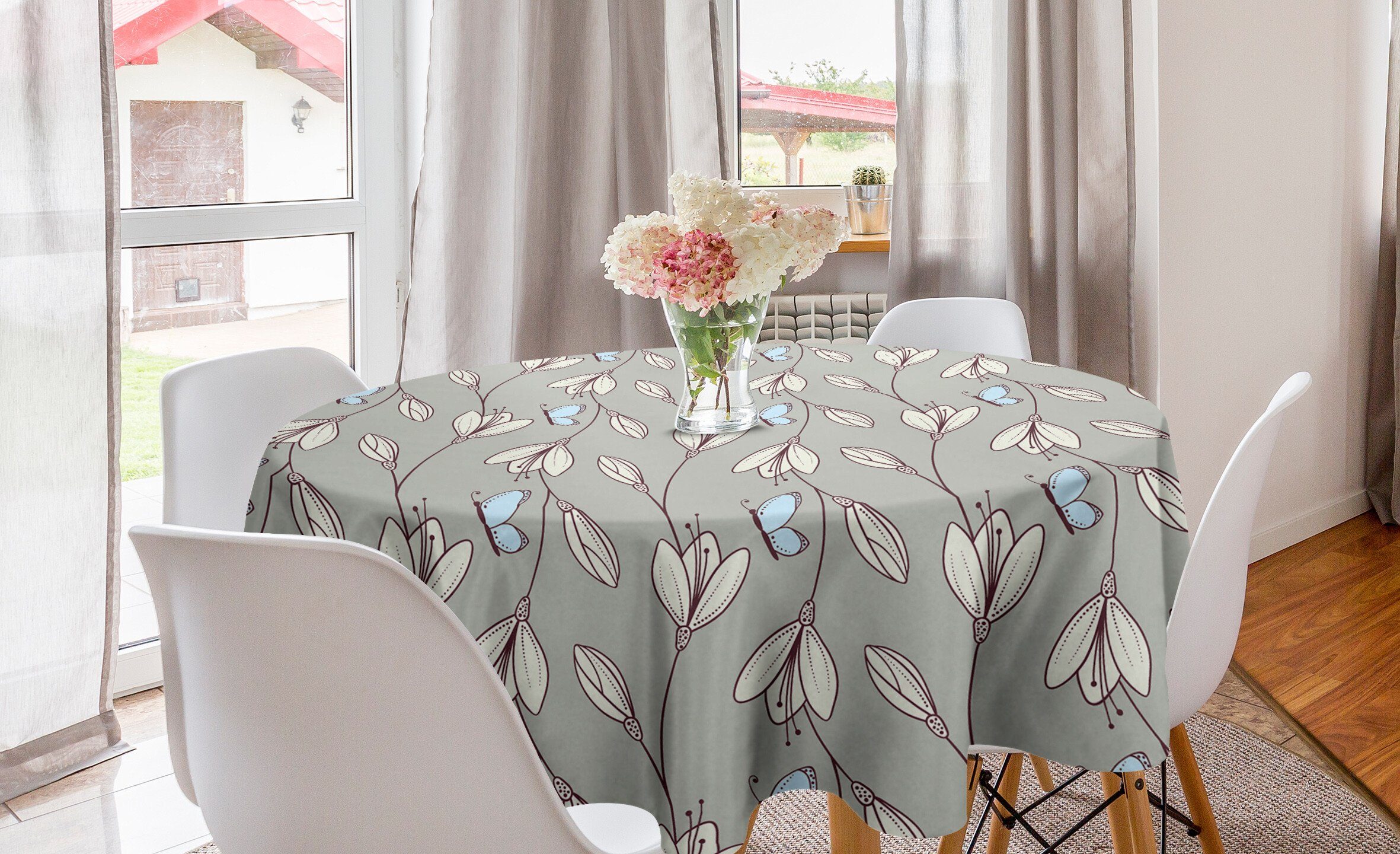 Abakuhaus Tischdecke Kreis Tischdecke Abdeckung für Esszimmer Küche Dekoration, Schmetterling Blätter blühen Moths