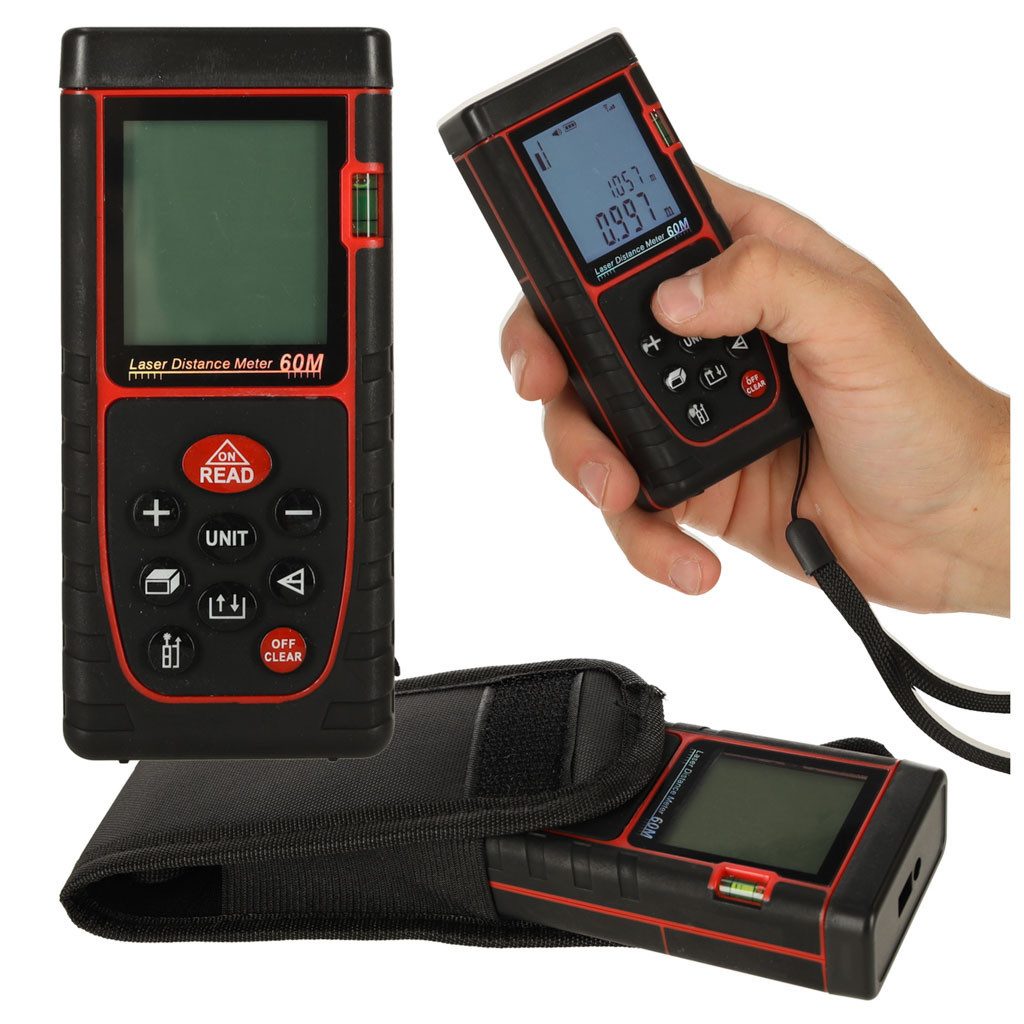 Ikonka Lasermessgerät Digitaler Laser-Entfernungsmesser 60 m wasserdicht IP54, (Profi-Distanzmessgerät mit Zubehör für Innen- & Außeneinsatz, Digitaler Laser-Entfernungsmesser 60 m mit Batterien & Etui), Wasserdicht IP54, 60 m Reichweite, Messgenauigkeit bis ±3 mm