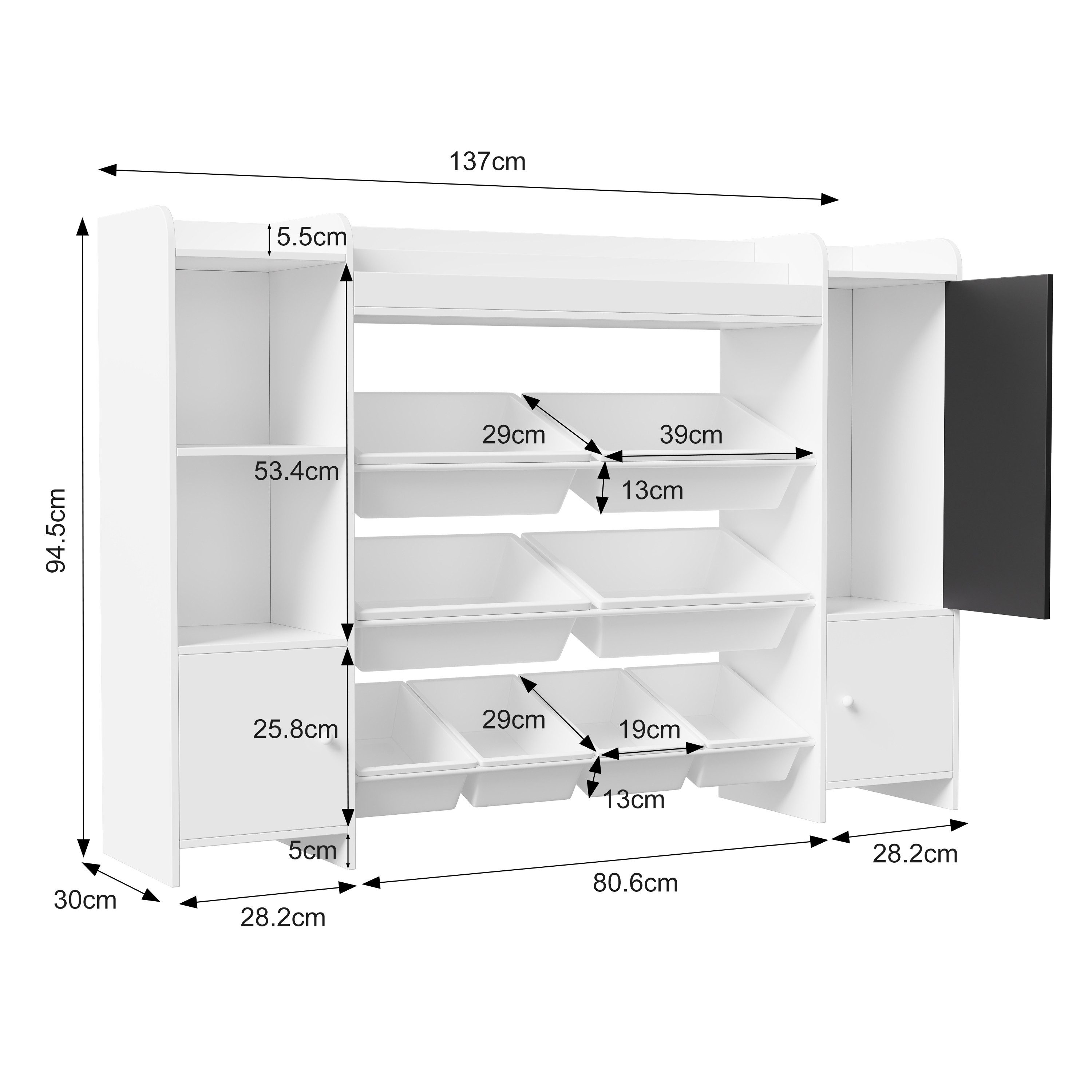 Furnishings Home Spielzeugtruhe Kinder Ablageregal Kinderregal Spielzeugregal (1 St), mit 9 Aufbewahrungsboxen, Tafel, Kinderzimmer Regal