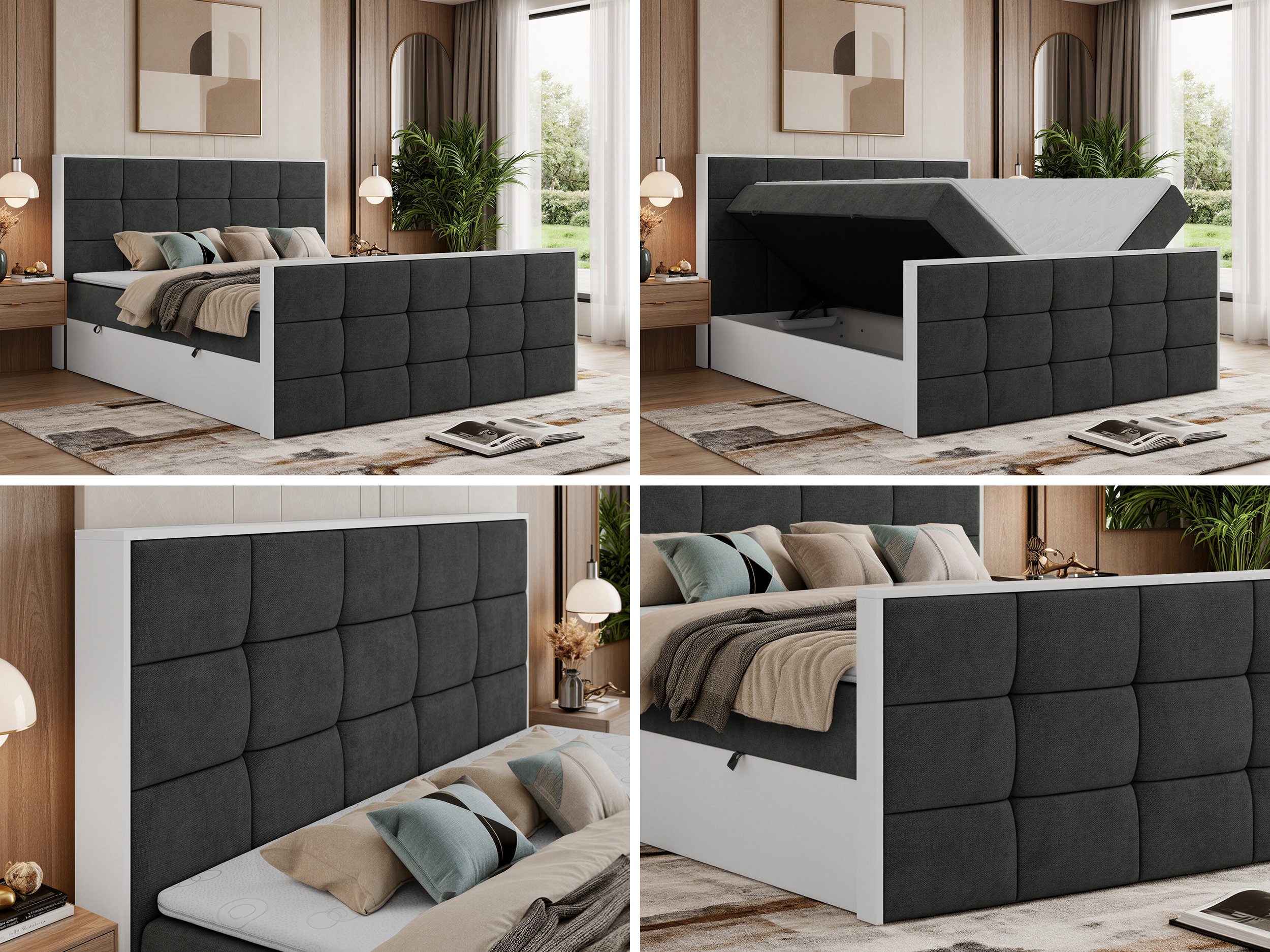 MKS MEBLE Boxbett ALVIT DUO (Set, Bettkästen, Topper T25/Visco, H3/H4, 140-200x200 cm), Doppelbett, Multipocket-Matratzen, Boxspringbett, Kopfteil, Fußteil