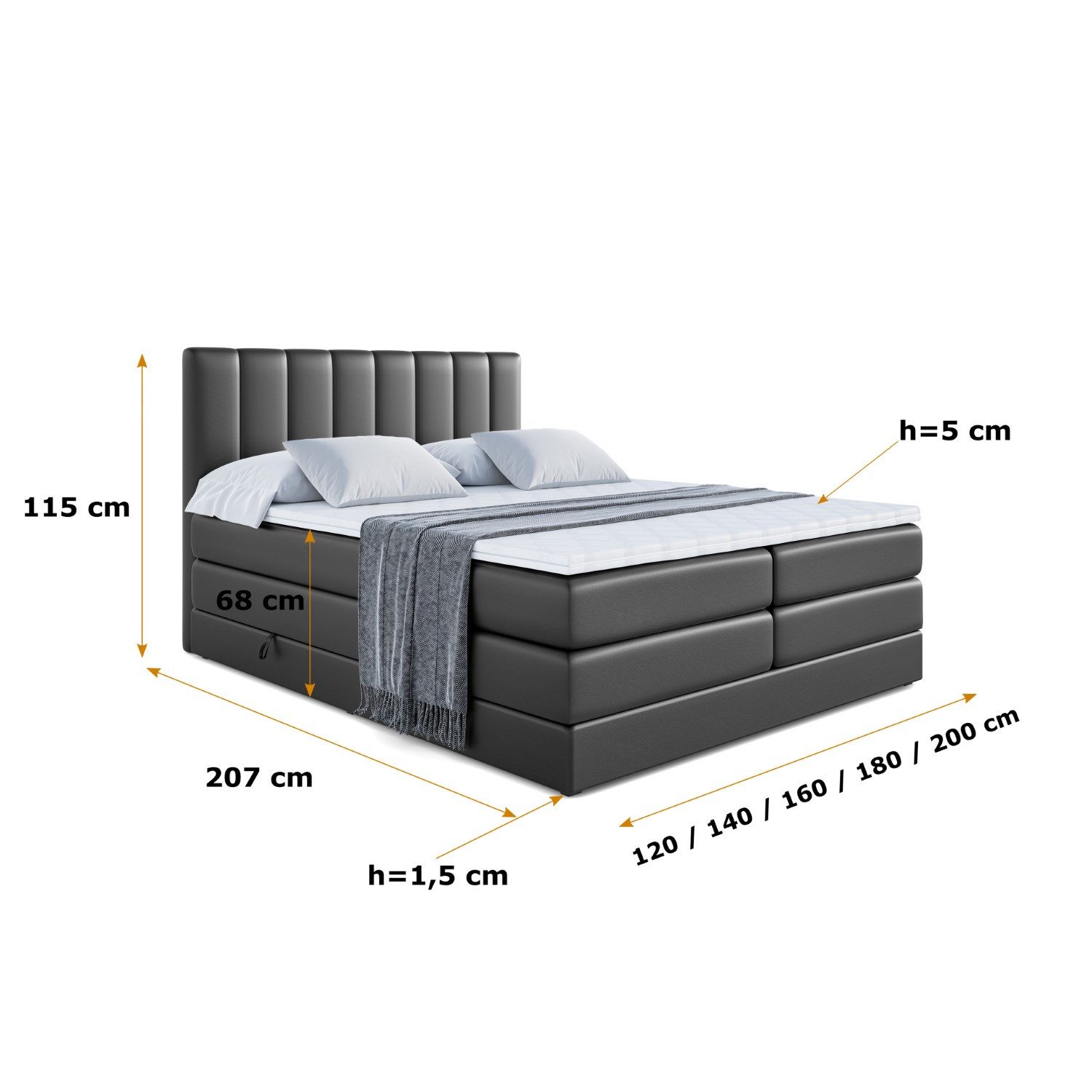 ALTDECOR Boxspringbett OTTA KING (Multipocket-Matratze H4, H3 Matratze Bonellfederung, Topper, Kopfteil)