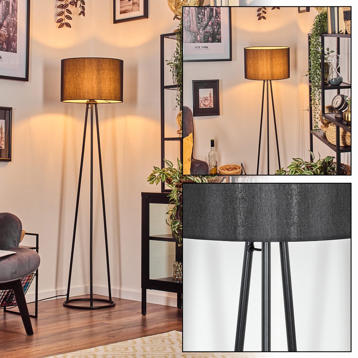 hofstein Stehlampe Stehlampe aus Metall mit Schirm aus Stoff (38 cm), Stehleuchte im modernen Design mit Fußschalter, 149 cm, 1 x E27