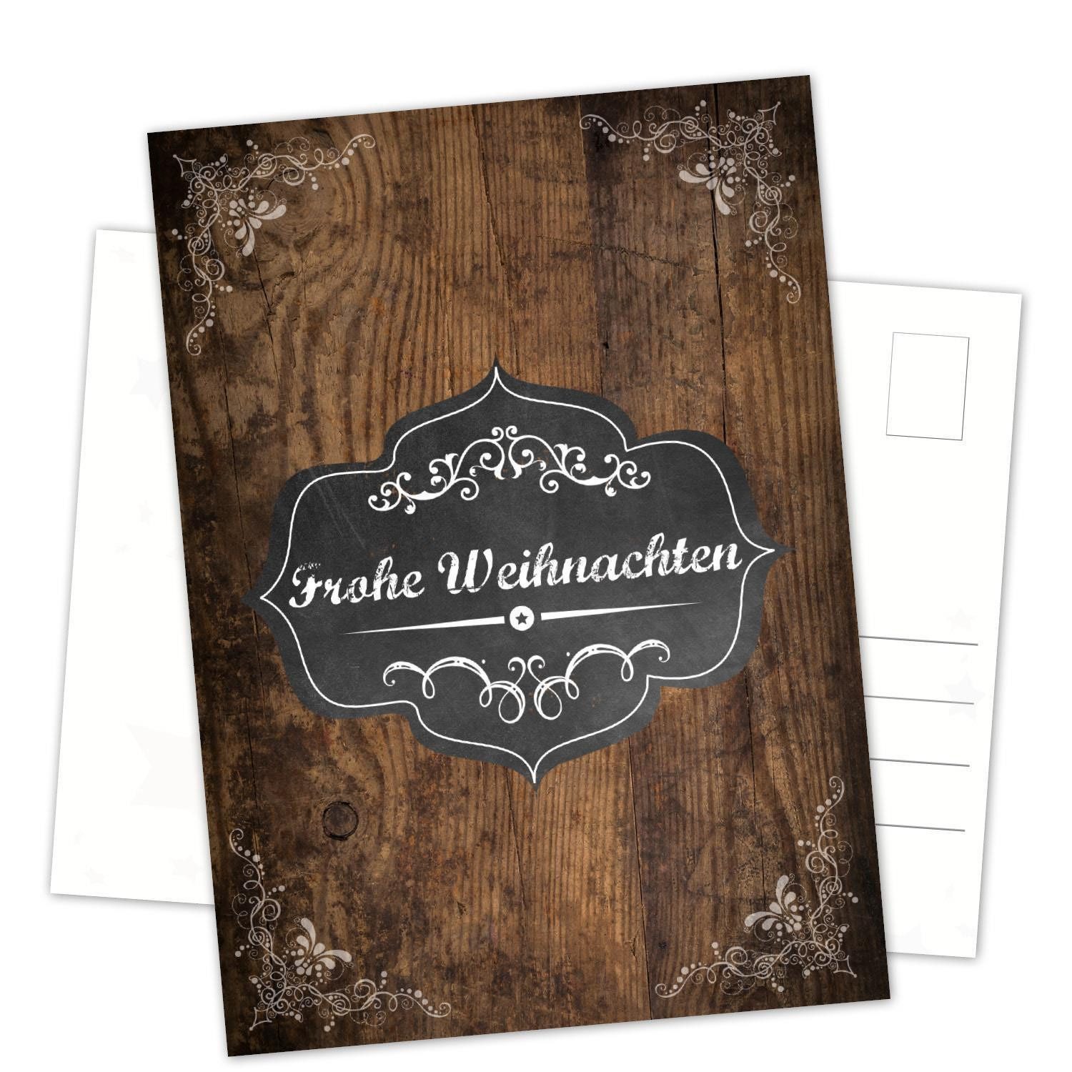 Logbuch-Verlag Klappkarte Postkarten Weihnachten DIN A6 hoch Holzoptik dunkelbraun und Text