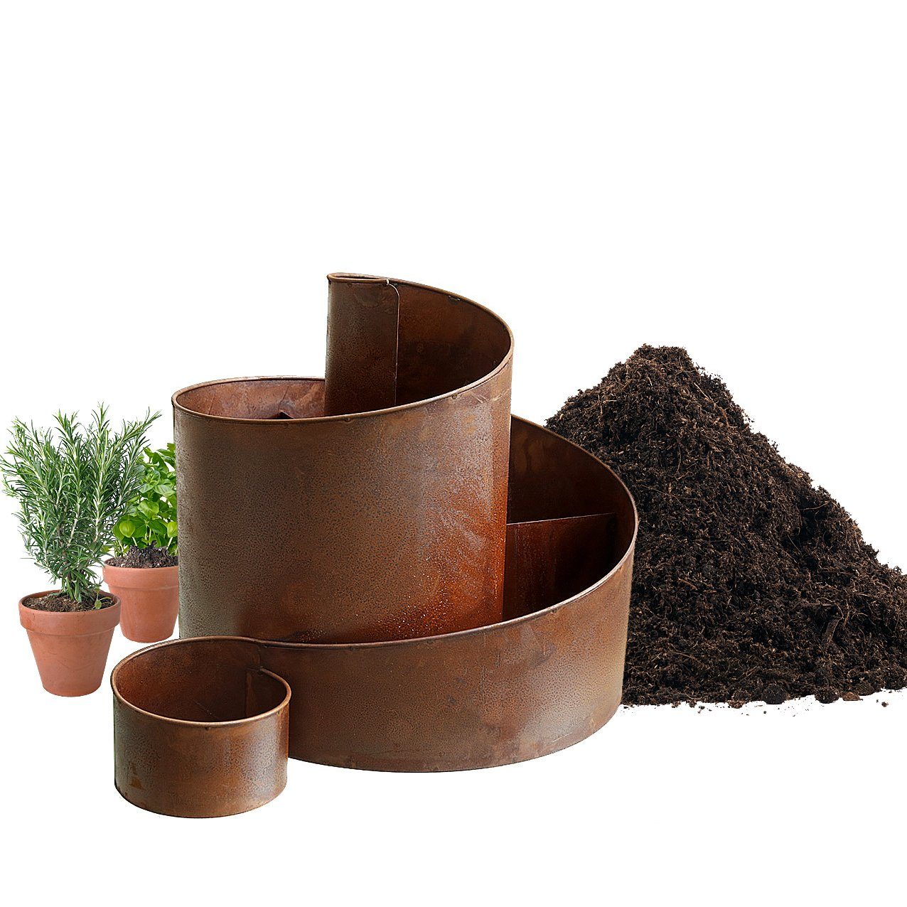 BigDean Kräuterspirale Kräuterschnecke groß Edelrost Hochbeet Pflanzentreppe