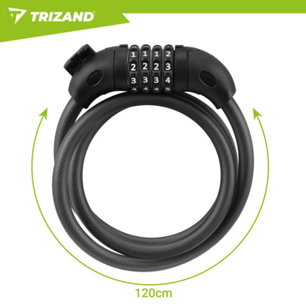 Trizand Spiralschloss Fahrradschloss 120 cm Fahrradsicherheit (Spar-Set, 1-tlg., Codekabel), Chiffre-Schloss – kein Schlüsselverlieren mehr möglich