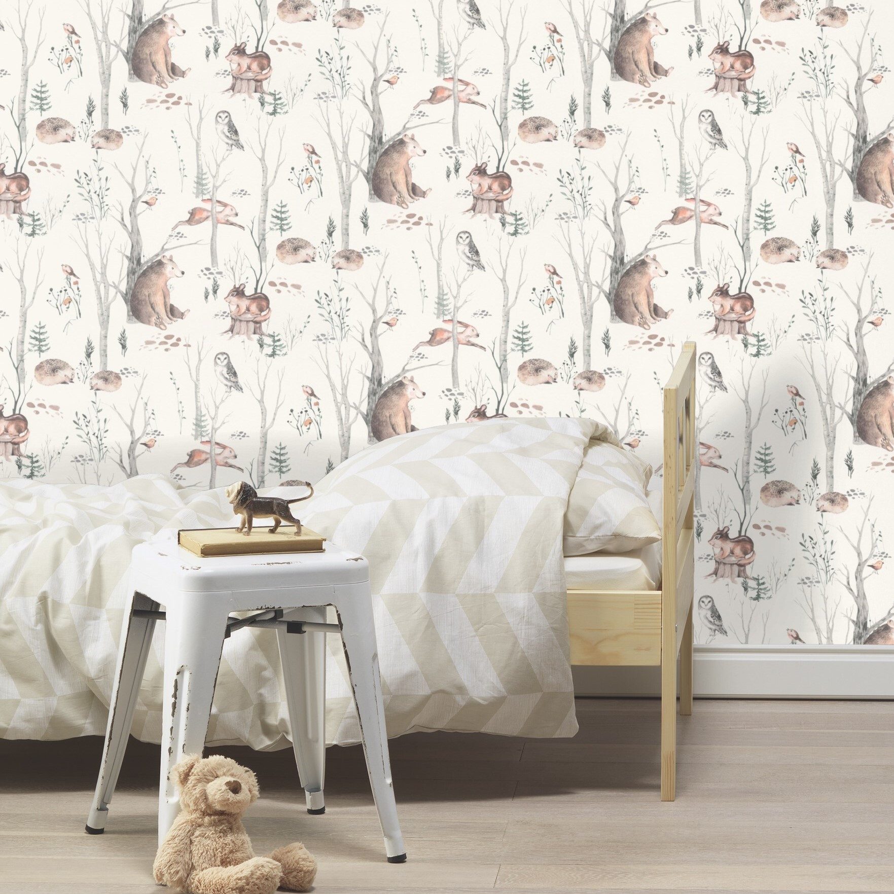 Rasch Vliestapete Waldtiere Beige Grau Braun Grün, Naturoptik, (1 Rolle, 1 St., Kollektion 'Kids World II' - 10,05 m x 0,53 m), gute Lichtbeständigkeit, feucht abwischbar, restlos abziehbar