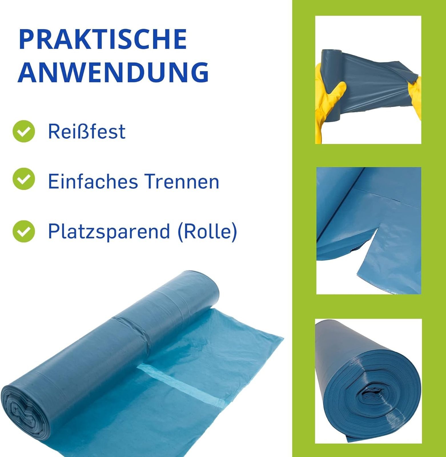 Hossi's Wholesale Müllbeutel 120 Liter Müllbeutel 10 Rollen à 25 Stück blaue Müllsäcke Abfallsäcke