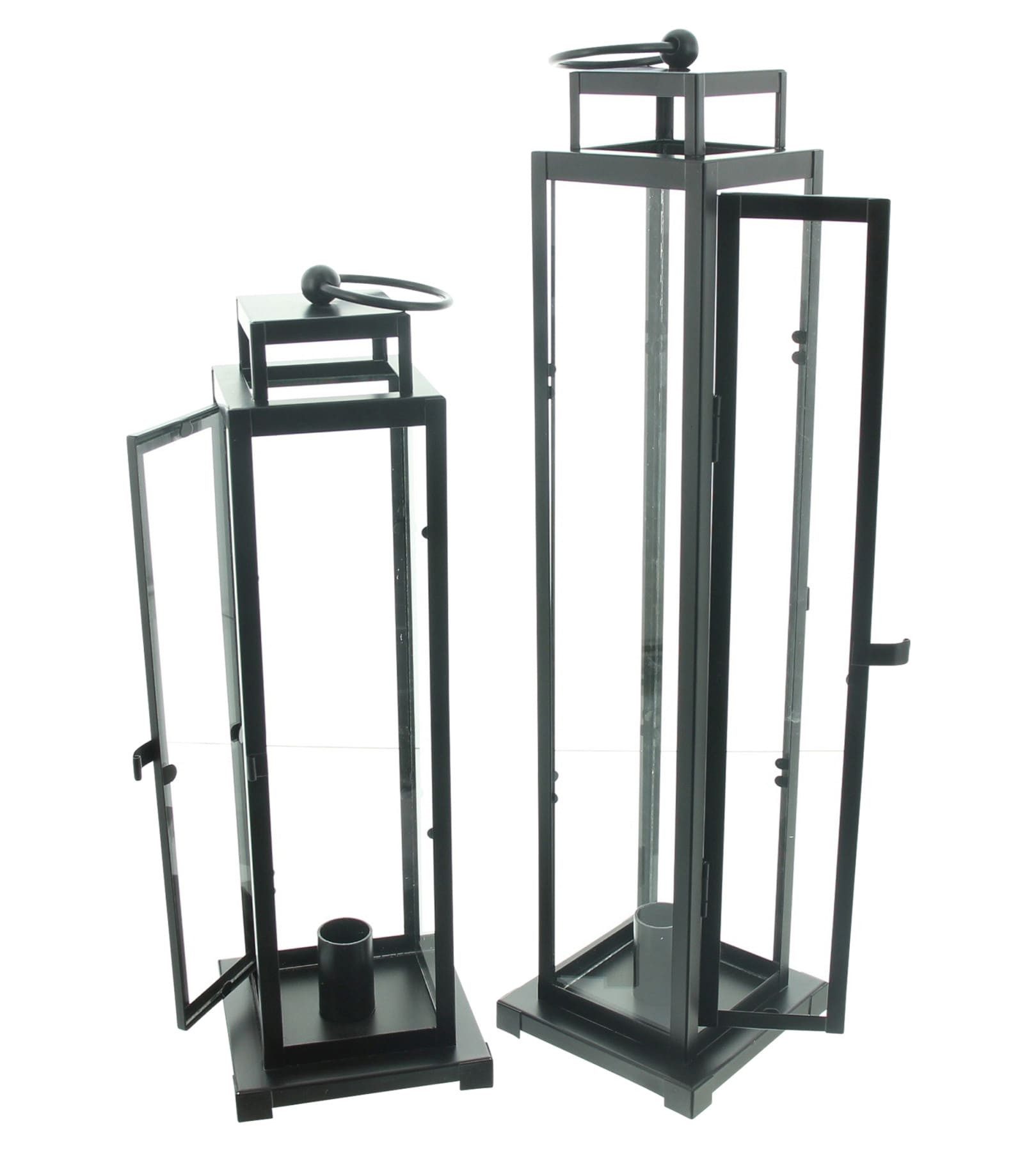Dekoleidenschaft Kerzenlaterne "Modern Black" Metall Laterne, Windlicht, Kerzenständer, Kerzenhalter (2 St., im Set), Metalllaterne schwarz, 34 + 44 cm hoch – Bild 4 von 4