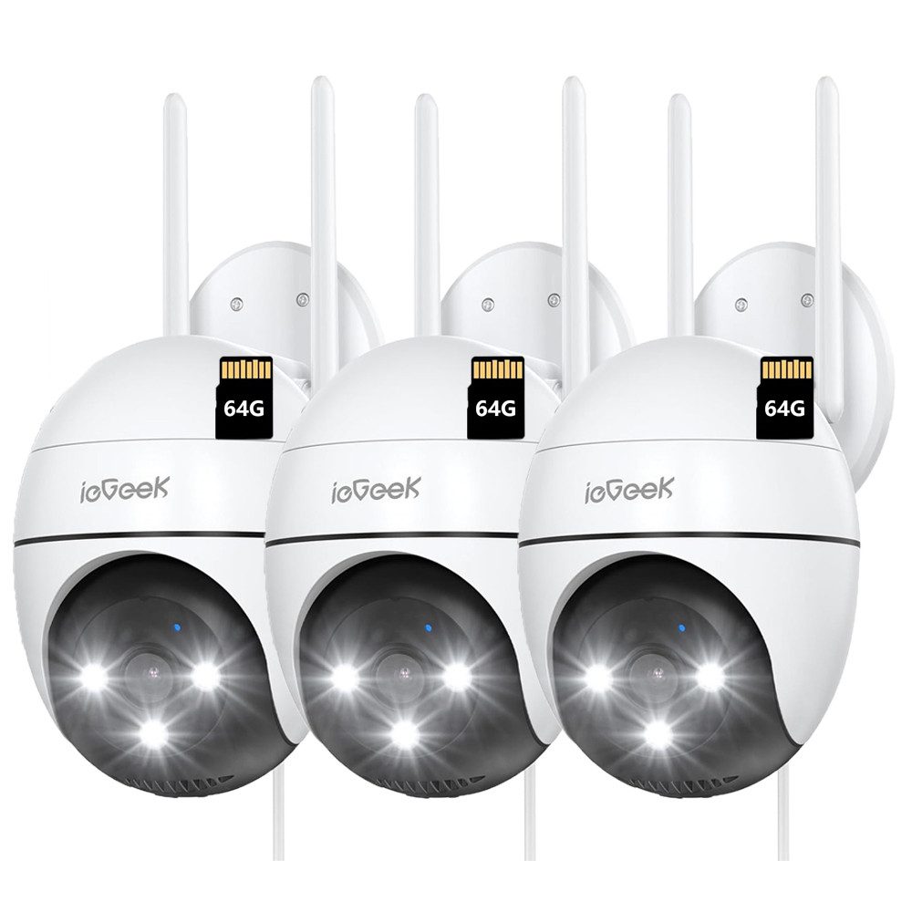 ieGeek Überwachungskamera 2K Überwachungskamera Aussen Kamera Überwachung Aussen Wlan IP (Aussen, AuBenbereich, außen, utdoor Kabel Außenkamera WiFi PTZ Outdoor Camera Dome Aussen kamera, 3-tlg., Videoüberwachung Kamera mit Farbige Nachtsicht Bewegungserkennung, 24/7 Aufnahme,& Ton und Lichtalarm)