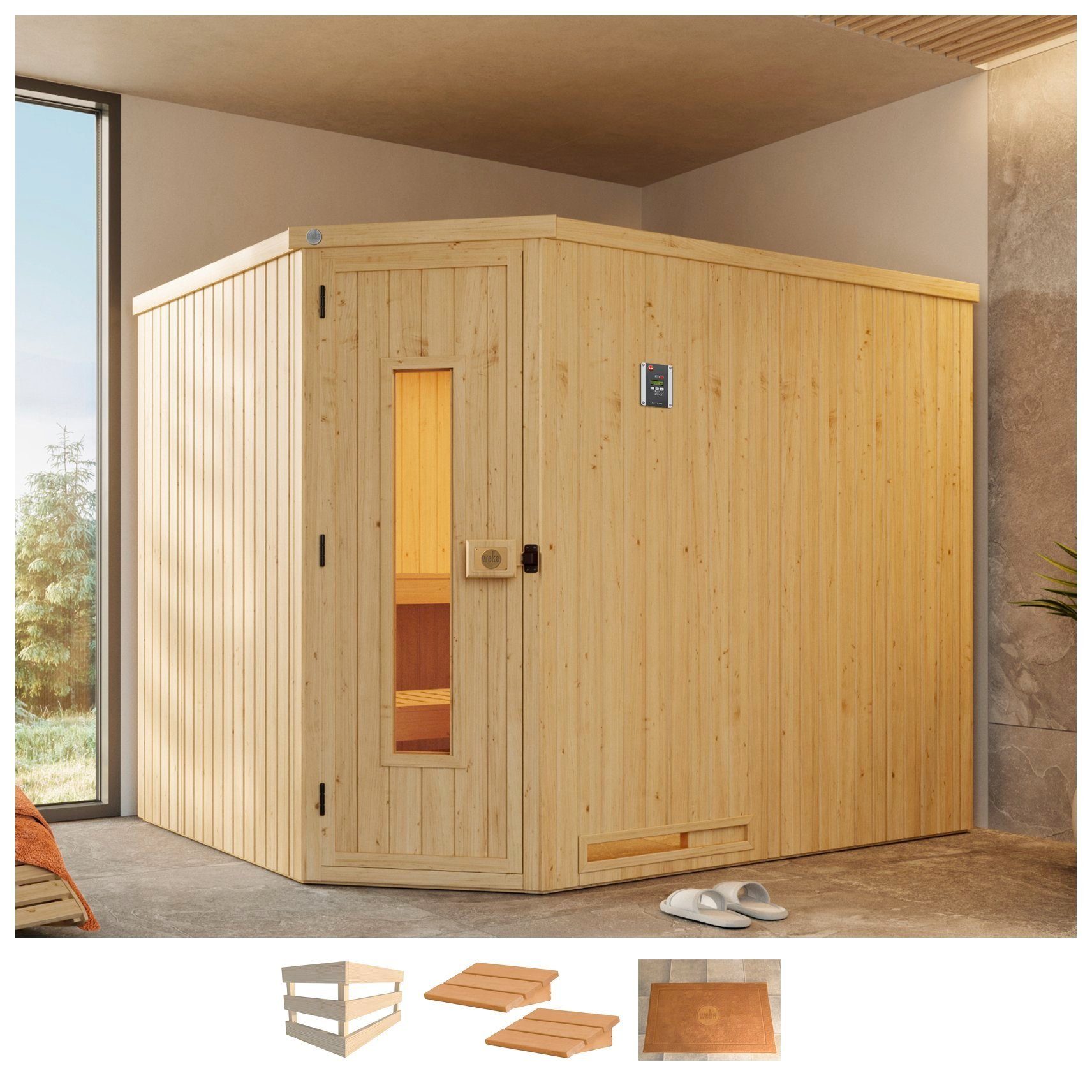 weka Sauna Varberg 4, BxTxH: 244 x 194 x 199 cm, 57 mm, ohne Ofen