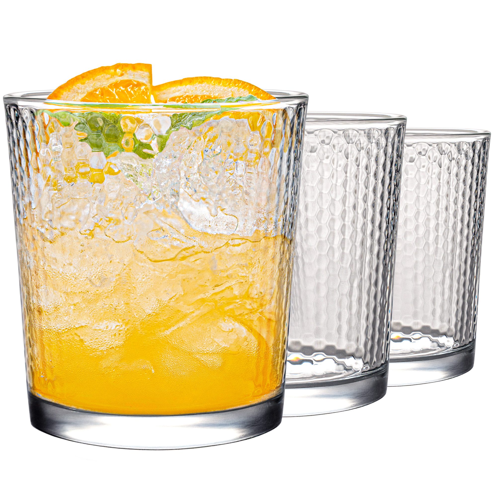 KONZEPT Gläser-Set Transparente Trinkgläser Set 365 ml 6 Stk. Stapelbar, 6-tlg., 6-teilig, Strukturierte Gläser Ideal für Wasser, Saft, Milch