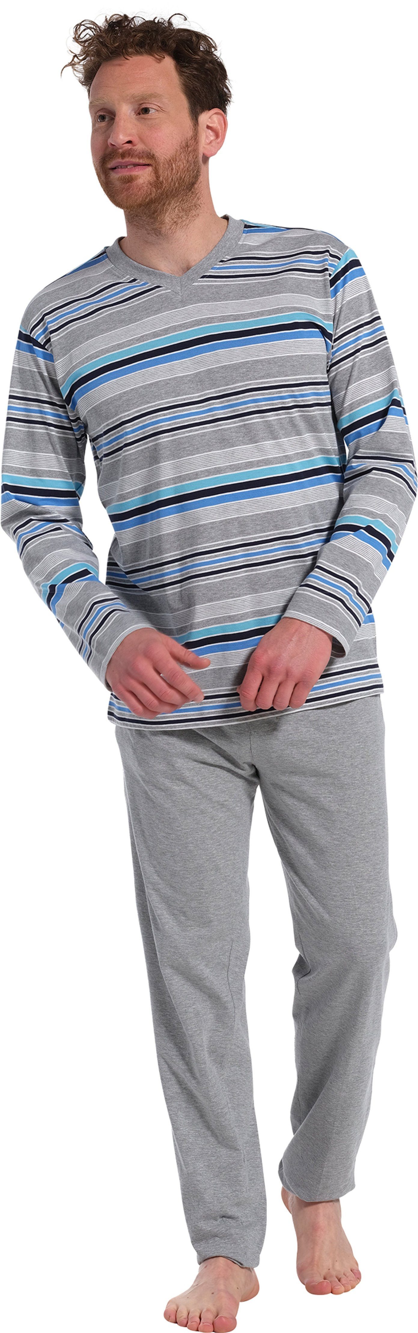 Pastunette Schlafanzug Herren Pyjama mit V-Ausschnitt (2 tlg) Modisches Design