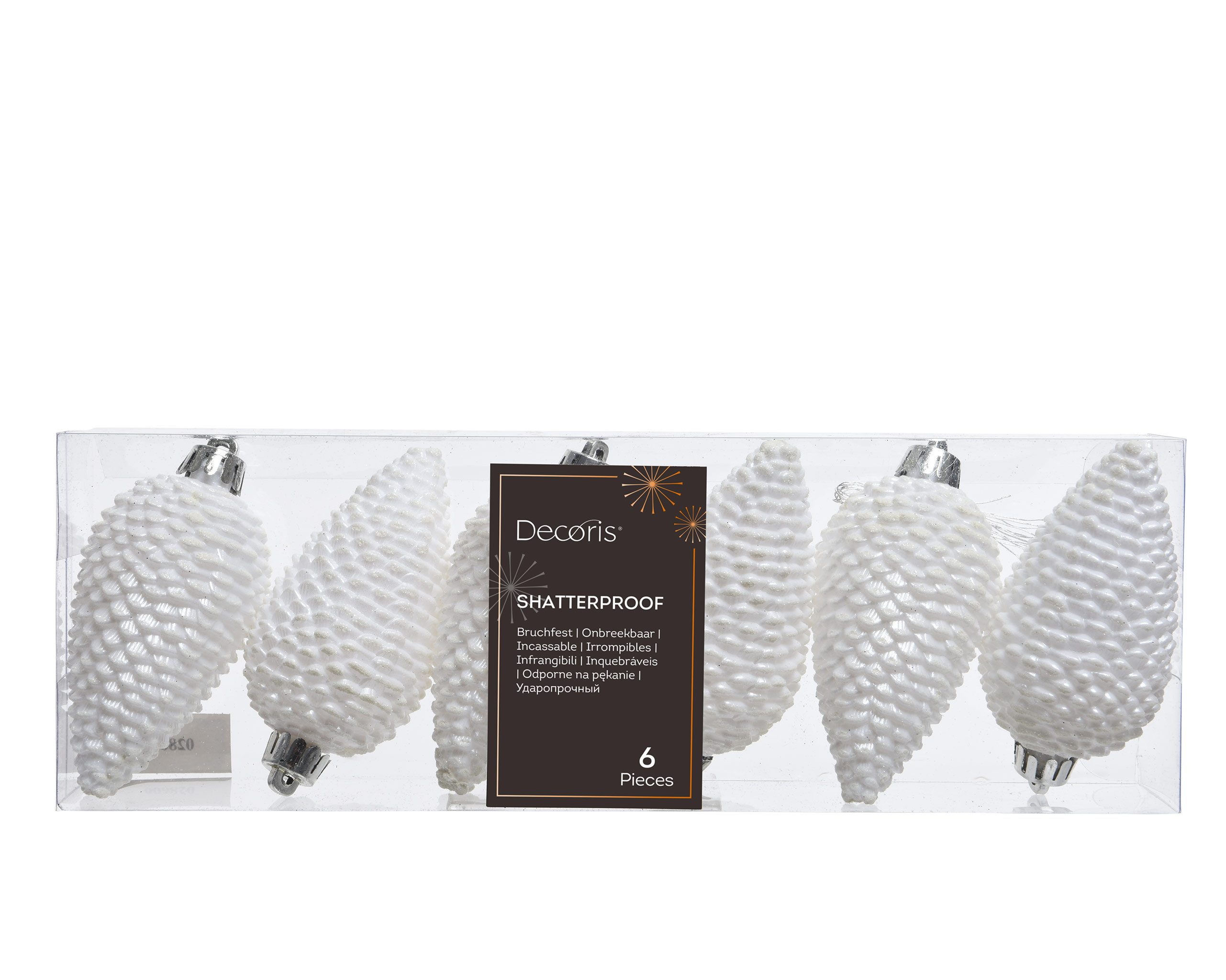 Kaemingk Christbaumschmuck, Christbaumschmuck Zapfen Kunststoff 8cm winterweiß, 6 Stück