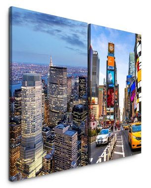 Sinus Art Leinwandbild 2 Bilder je 60x90cm New York Wolkenkratzer Times Square gelbes Taxi USA Großstadt Mega City