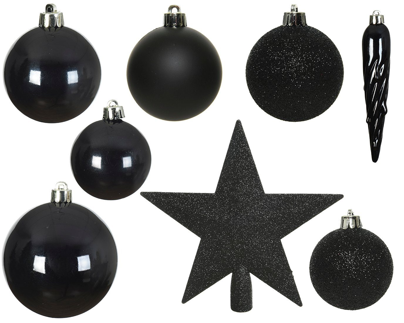 Decoris season 33er decorations Christbaumstern mit Weihnachtskugeln Set Weihnachtsbaumkugel, schwarz Kunststoff