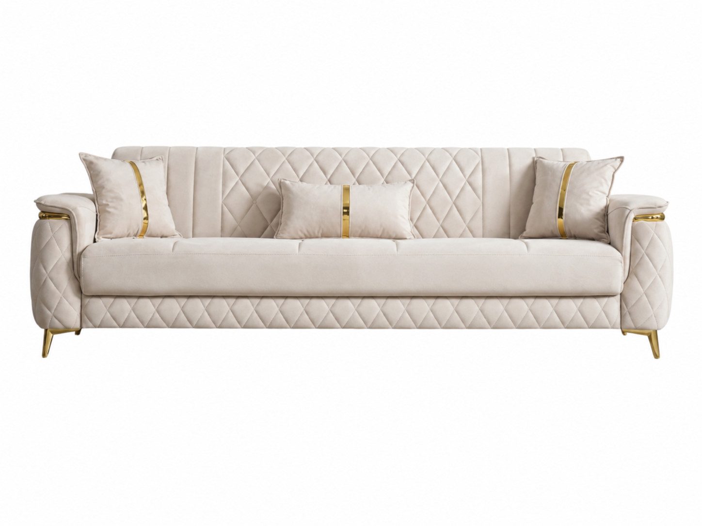 Villa Möbel Sofa Pasadena, 1 Einzelsofa 1 Teile, Beige 3er Sofa Schlaffunktion durch aufklappbare Sitzfläche