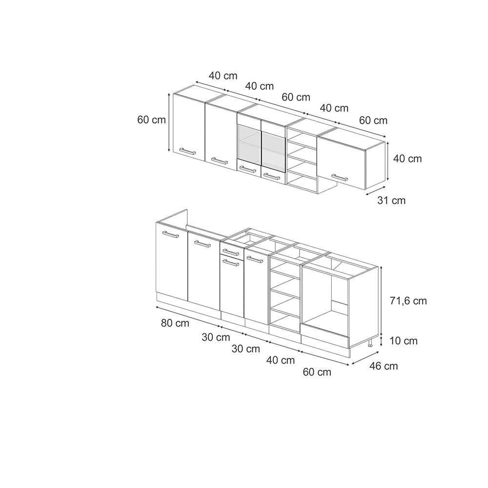 Vicco Küchenzeile R-Line, Anthrazit Landhaus/Anthrazit, 240 günstig online kaufen