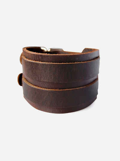 axy Lederarmband Herrenarmband Breite Leder Armband, aus Echtleder, Dual-Gürtelschnallen (Doppelverschluss)