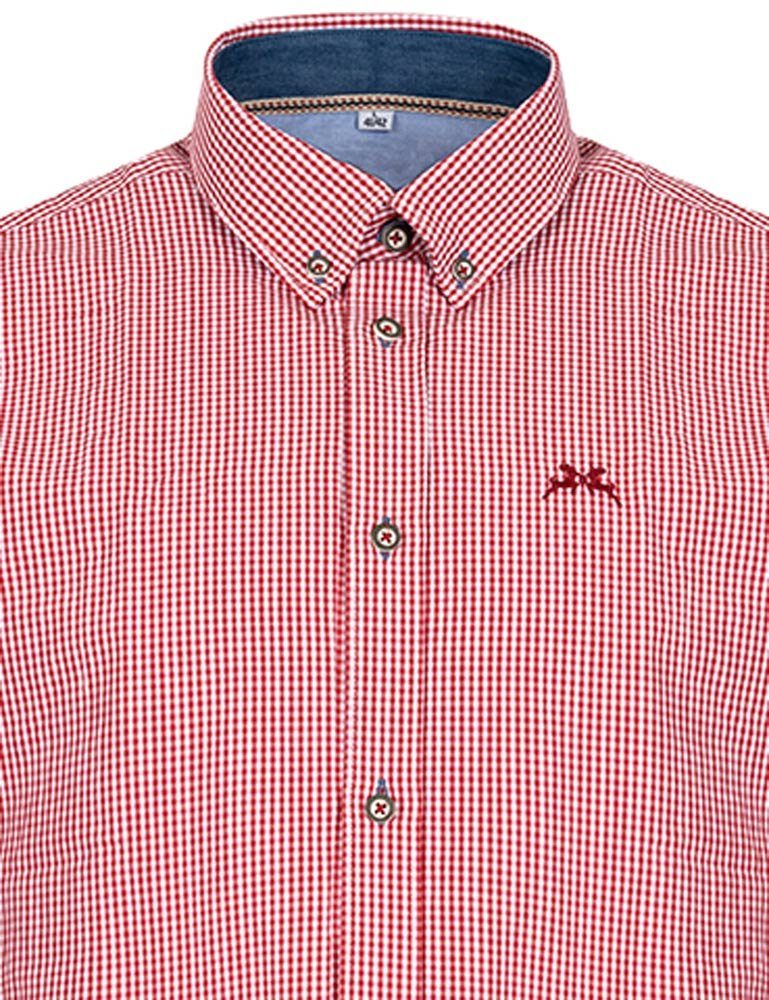 Maddox Trachtenhemd Kariertes Herrenhemd mit Hirsch Stickerei, Rot günstig online kaufen