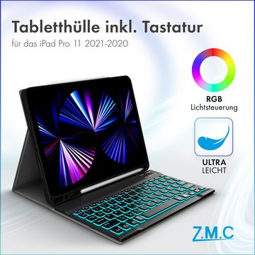 ZMC iPad Pro 11 2018 2020 Schutz Hülle magnetisch Ständer Slim Case Tasche Tablet-Tastatur (Beleuchtete Wireless Abnehmbare Bluetooth Tastatur magnetisch)
