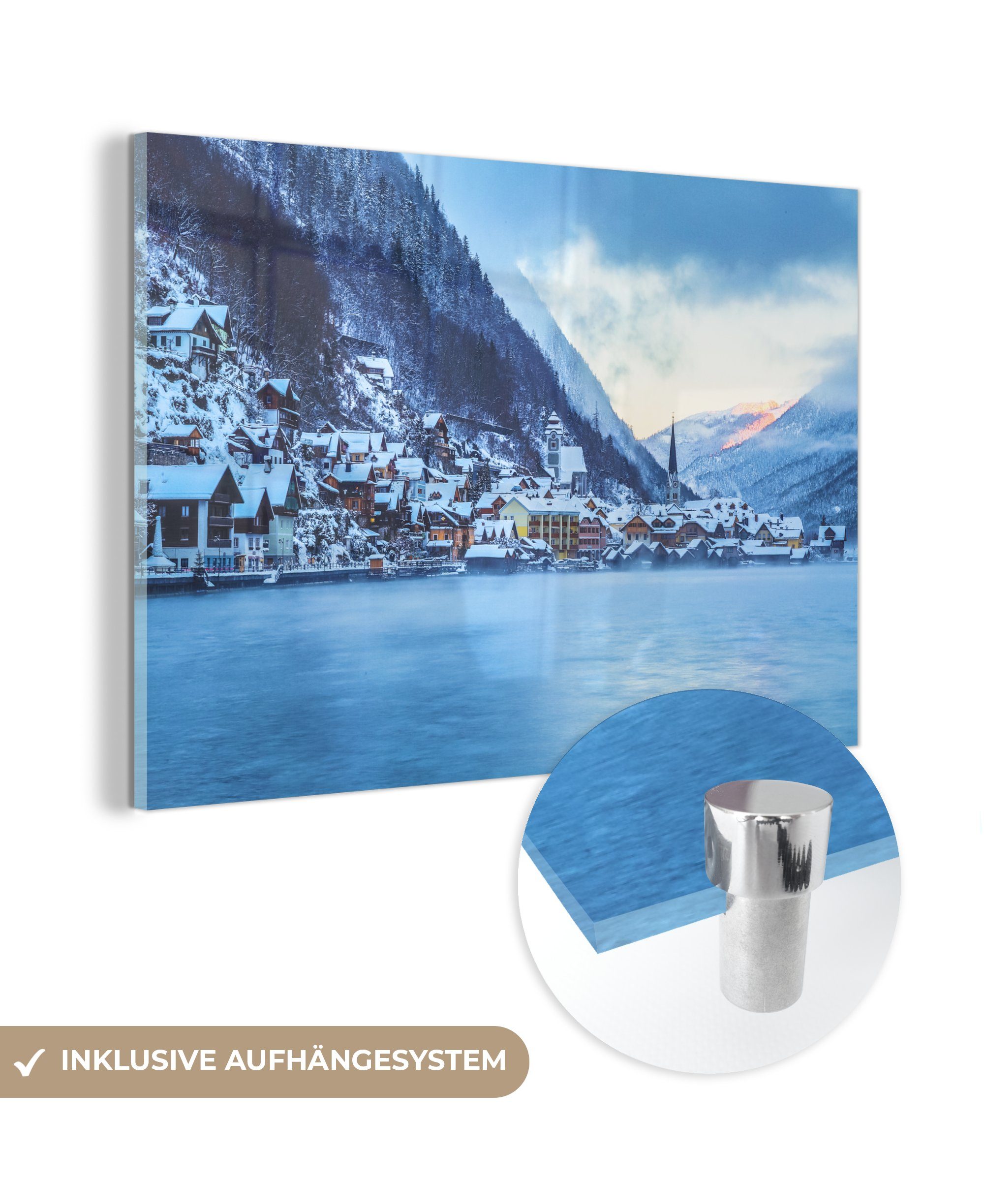 MuchoWow Acrylglasbild Alpen - Dorf - Schnee, (1 St), Acrylglasbilder Wohnzimmer & Schlafzimmer